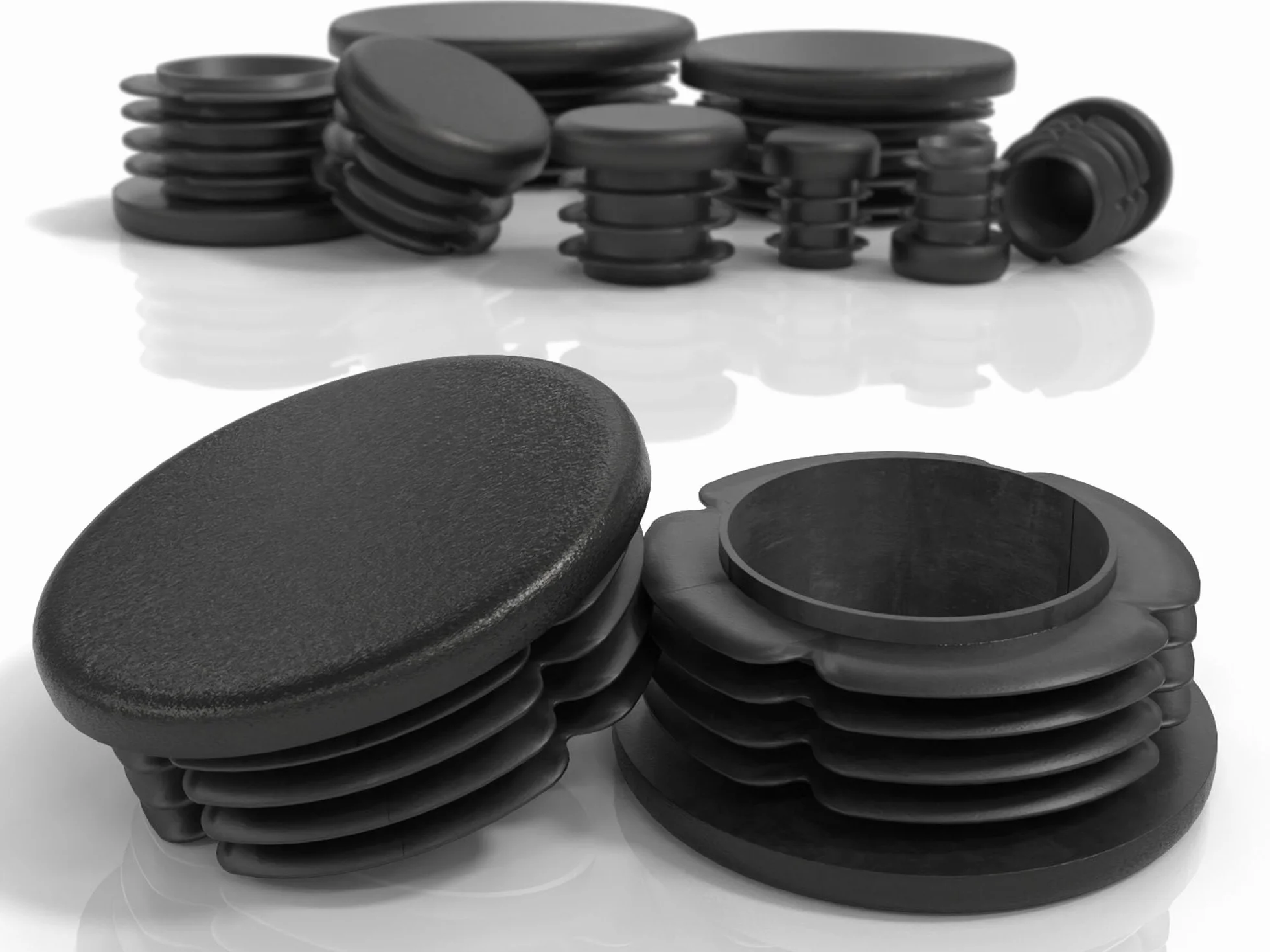 PD® Tappi a Lamelle Rotondi 60mm per Tubo | PE Terminale di Plastica | Protezione Tubi Tappo Alettato | Nero | 4 Pz.