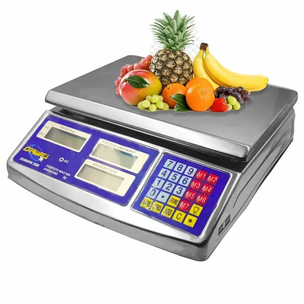 Bilancia Elettronica Digitale da Banco 40 kg 2 g LCD Piatto Acciaio Funzione Tara