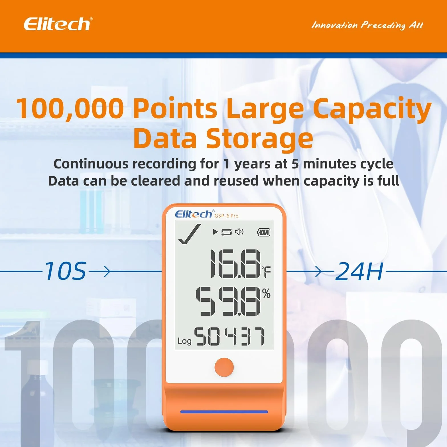 Elitech GSP-6Pro TLE Rejestrator Temperatury Cyfrowej Ultra-Niskiej do Lodówek Medycznych Monitor MAX MIN