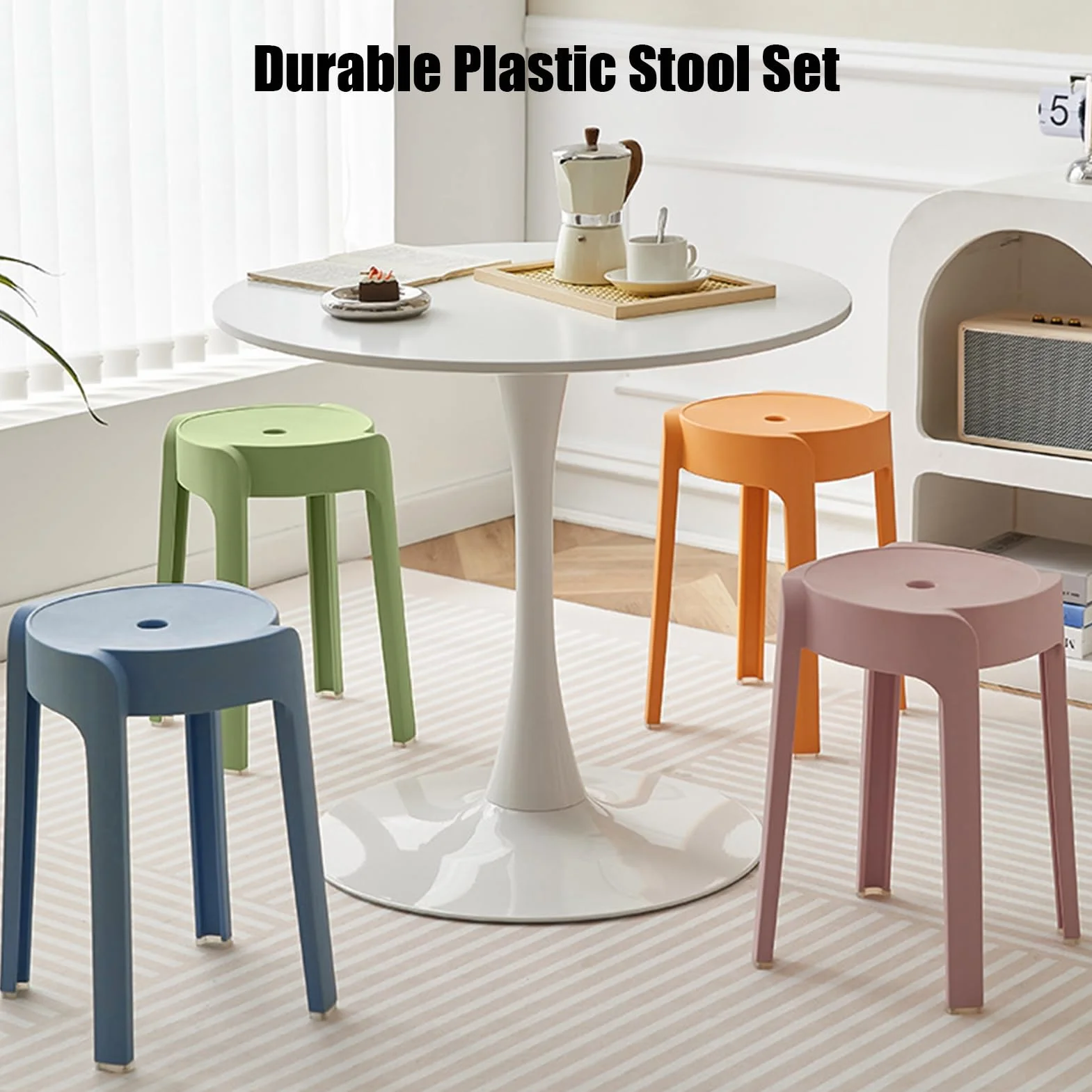 Set di 6 sgabelli colorati impilabili in plastica, sgabelli rotondi portatili e leggeri, per uso interno ed esterno, sedie senza schienale flessibili per casa, scuola, aula