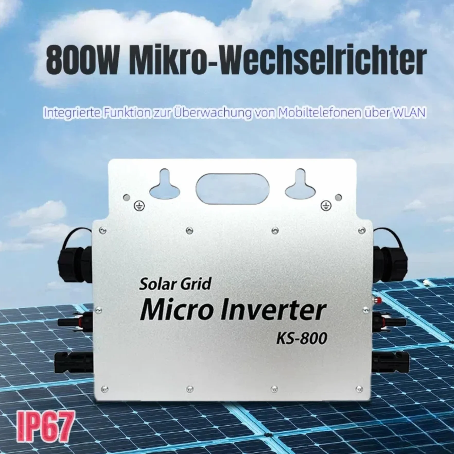 800W Micro Inverter Solar Grid Tie con schermo di monitoraggio dati AC IP67 con App WLAN per 2 moduli solari per centrale elettrica da balcone Centrale elettrica da balcone Inverter 190-270V AC