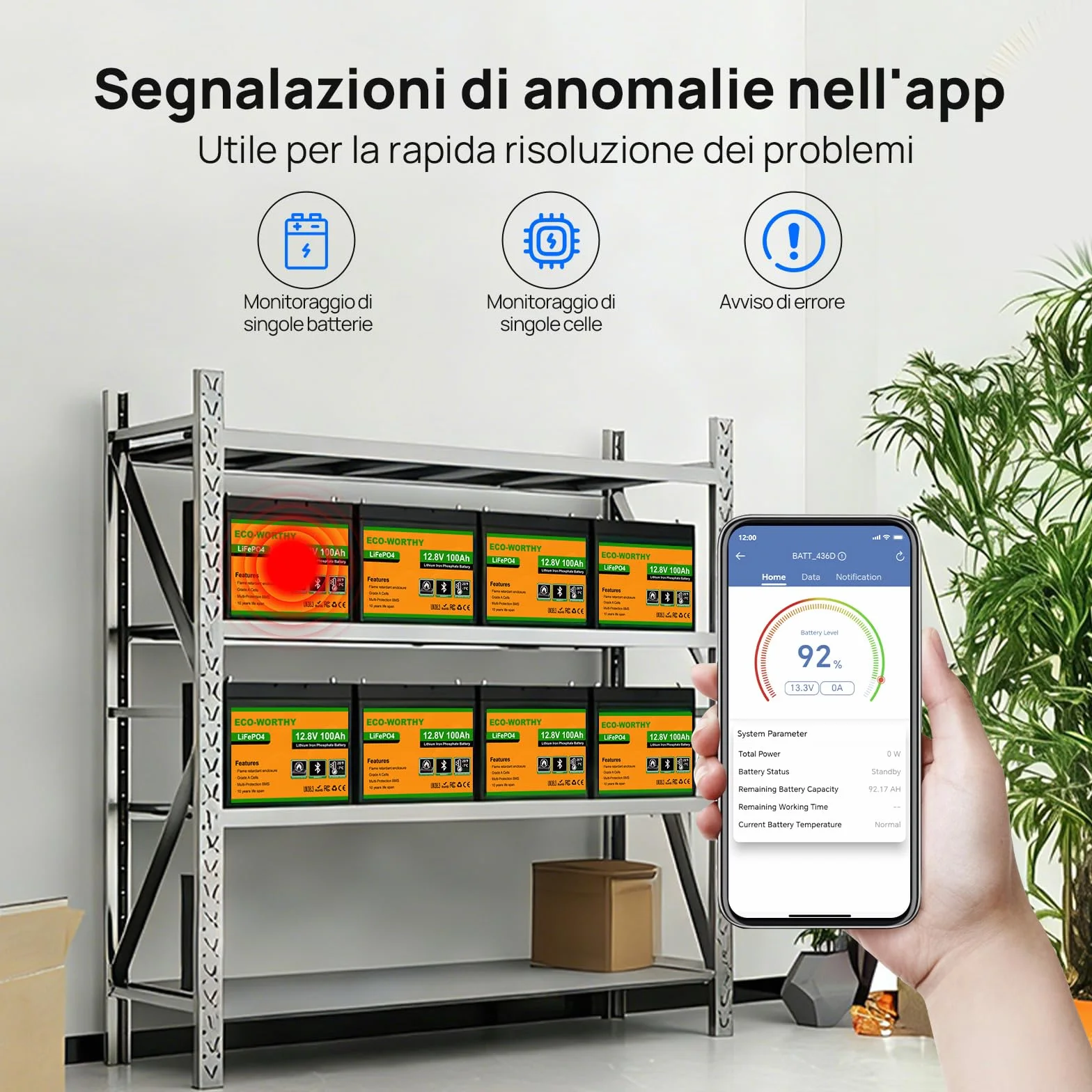 ECO-WORTHY LiFePO4 100 Ah Bluetooth, Batteria al Litio 12 V 100 Ah con Protezione BMS a Bassa Temperatura e max. 15000 Cicli, Batteria da 1280 Wh per Camper, Pannello Solare, Barca