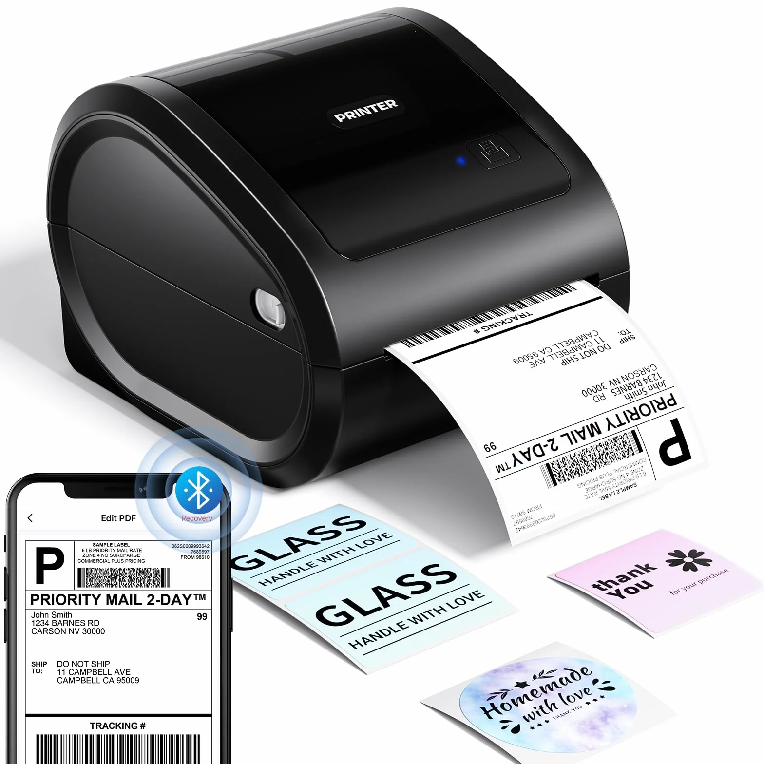 Phomemo D520BT Stampante Termica Bluetooth 4x6 per Etichette di Spedizione, Senza Inchiostro - Compatibile con Smartphone, PC/Mac, Android/iOS, Windows, Colissimo, UPS, Amazon, eBay, Nero