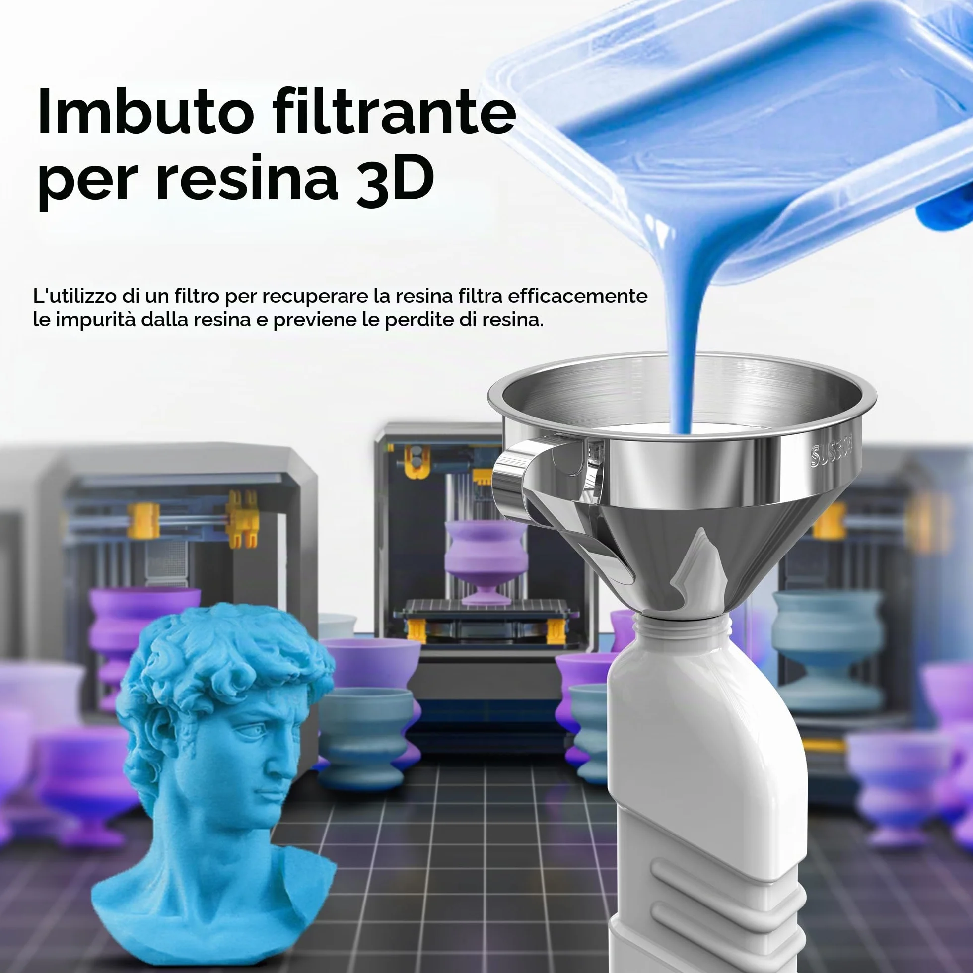 JOREST 5 Pezzi Filtro Resina 3d Kit, Imbuto Con Filtro Acciaio Inossidabile + Pennello + Spugne Abrasive, Accessori Stampante 3d Resina per Anycubic Sla/Elegoo Mars