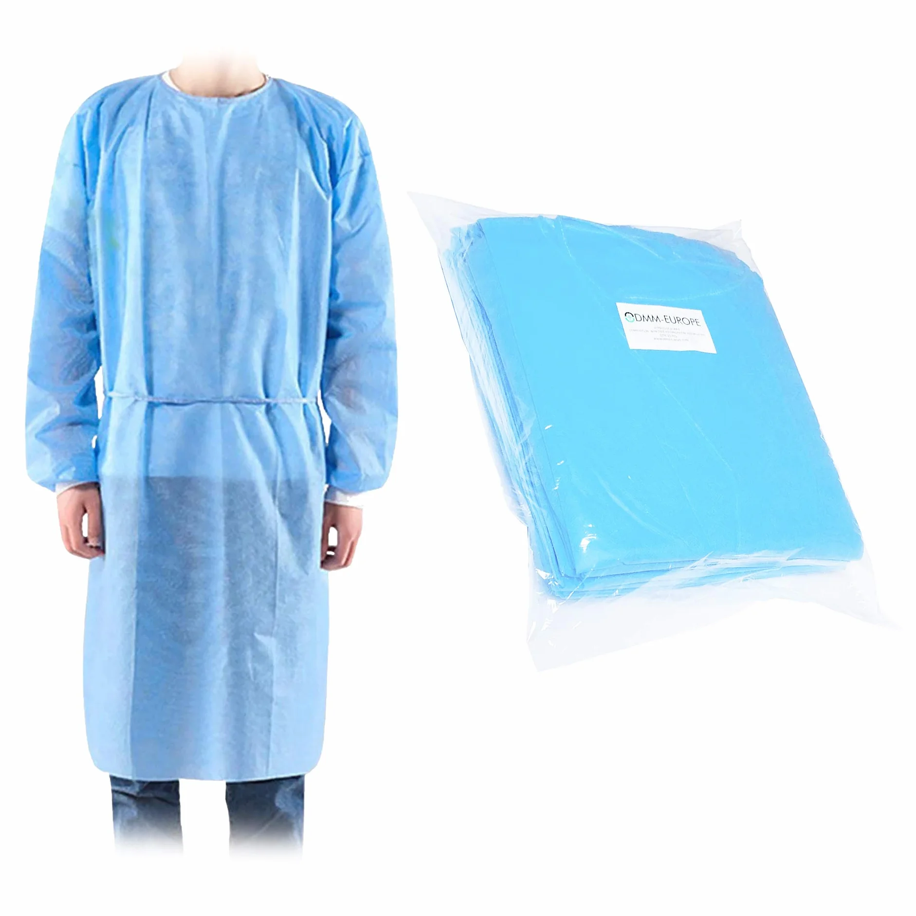 Camici Medici Monouso Idrorepellente 100% Polipropilene Non Tessuto Taglia Unica CE Categoria Protezione I Blu 10 unità