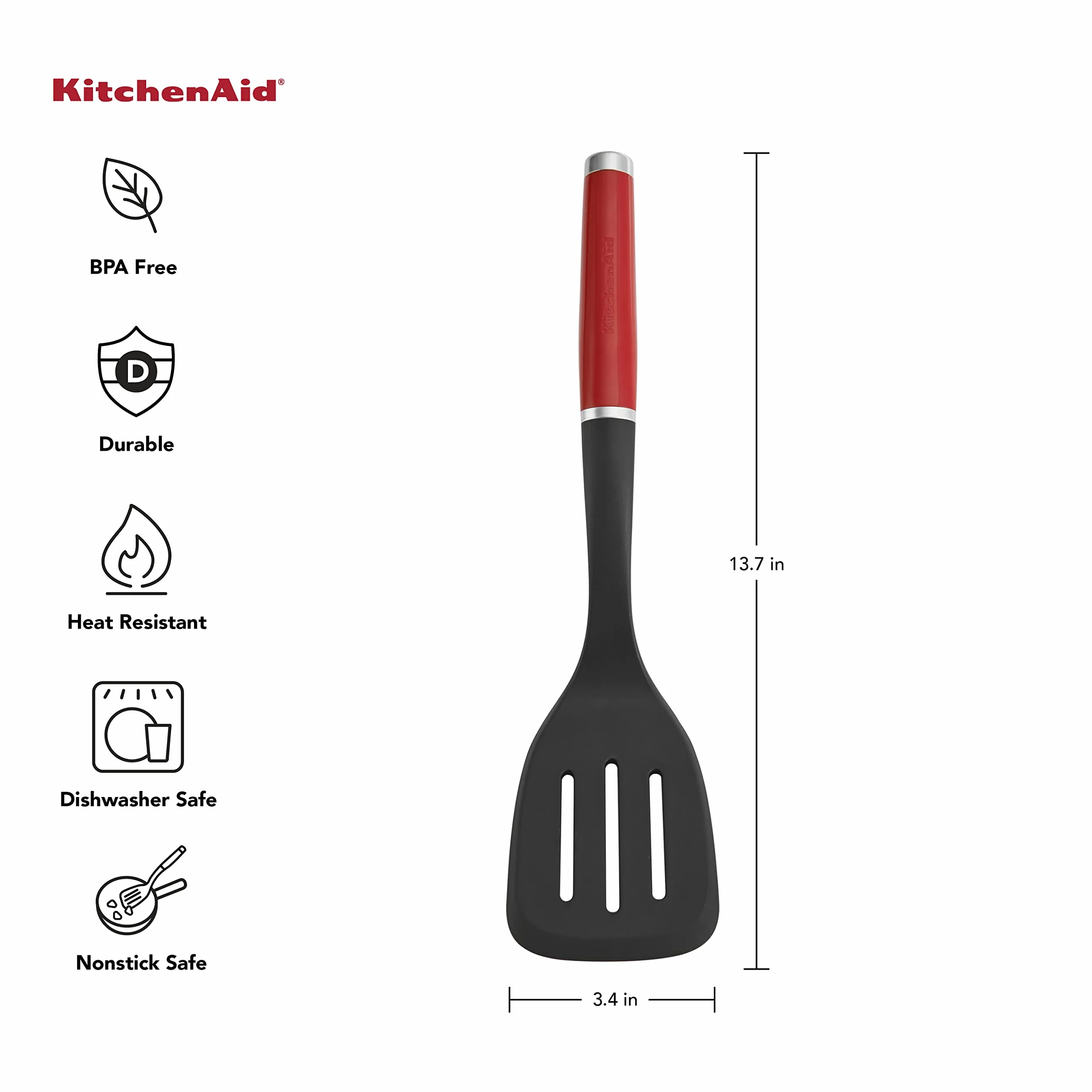 KitchenAid Classic Turner scanalato, plastica, Rosso 2