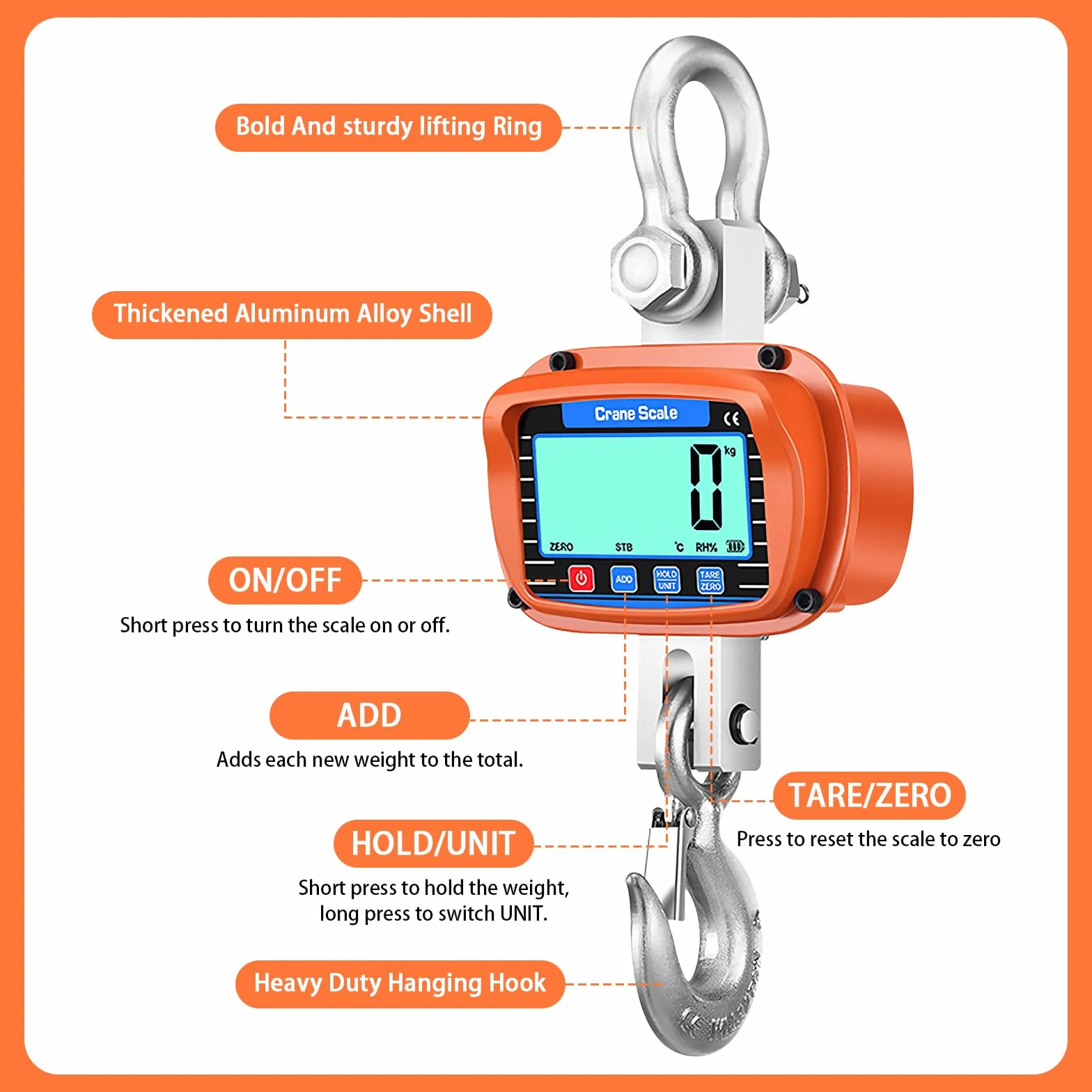 Bilancia per gru 3000 kg 6000 lb 3T Heavy Duty con sensore preciso display LCD telecomando