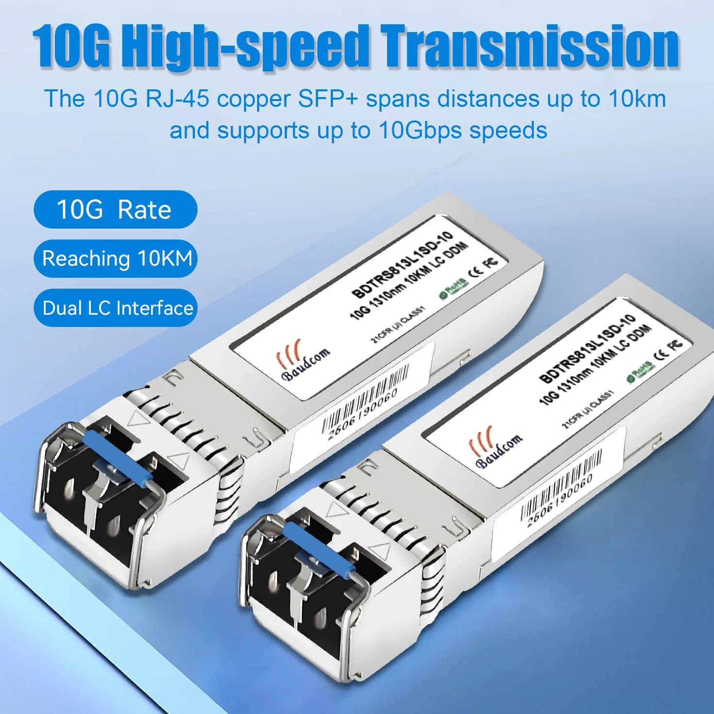 Baudcom 10GBASE-LR SFP+ 10KM Modulo 10G SFP LR Monomodale 2 szt.