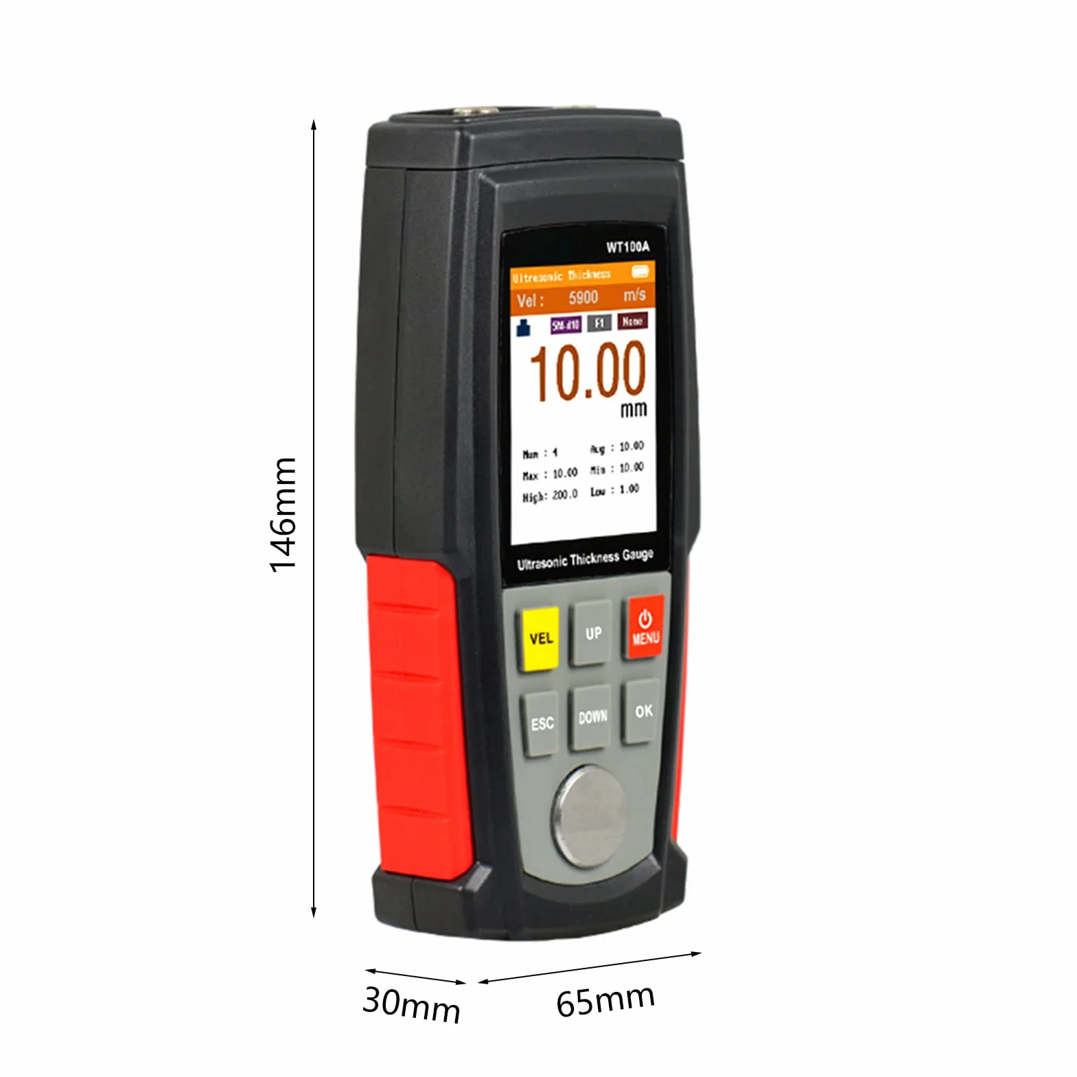 WT100A Spessimetro ad Ultrasuoni Digitale 1-225 mm 1000-9999 m/s Tester