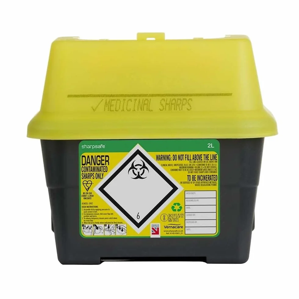 Sharpsafe 5a generazione 2 litri Sharps Bin smaltimento rifiuti clinici giallo/grigio