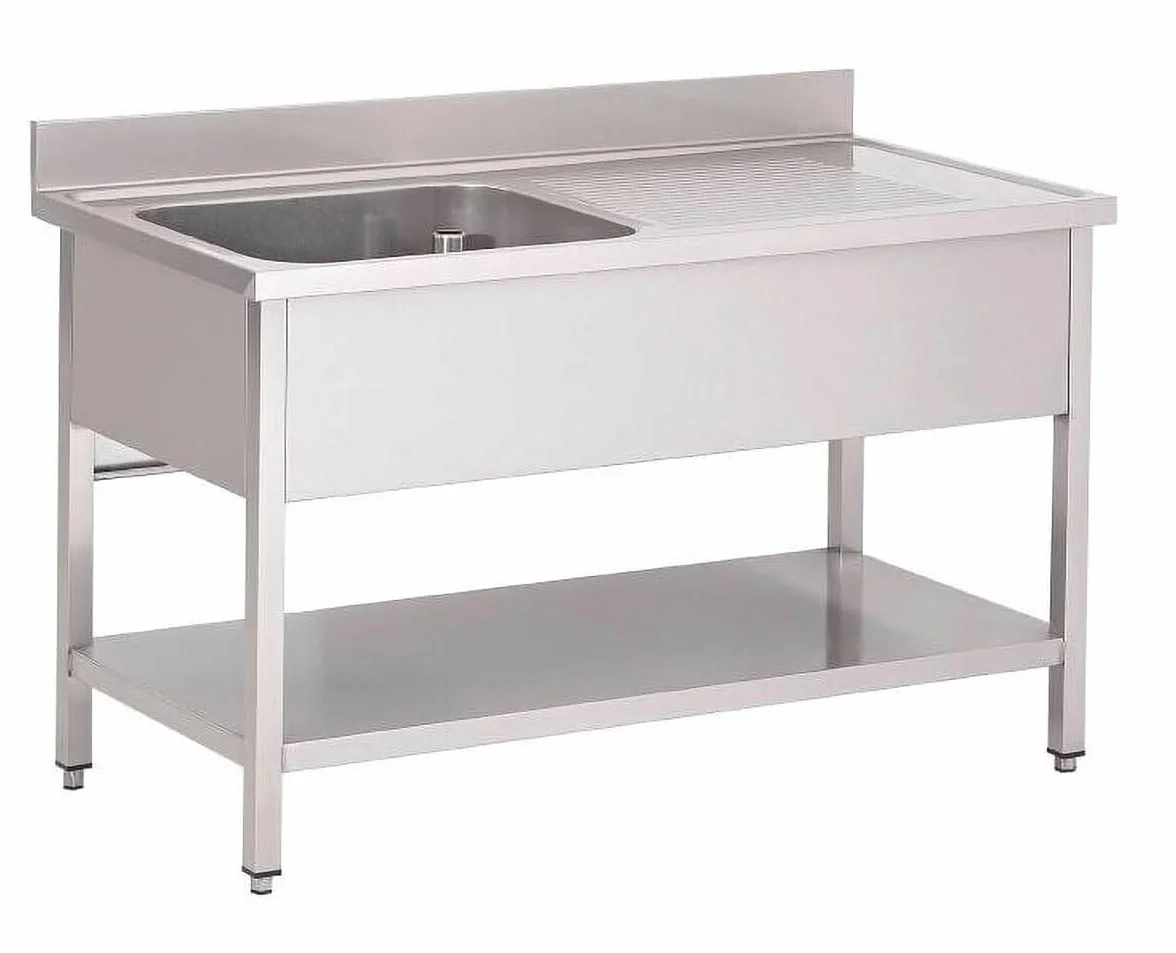 GastroHero Lavello da bagno 120 x 60 cm, in acciaio inox, con lavello sinistro, in acciaio inox, per cucina