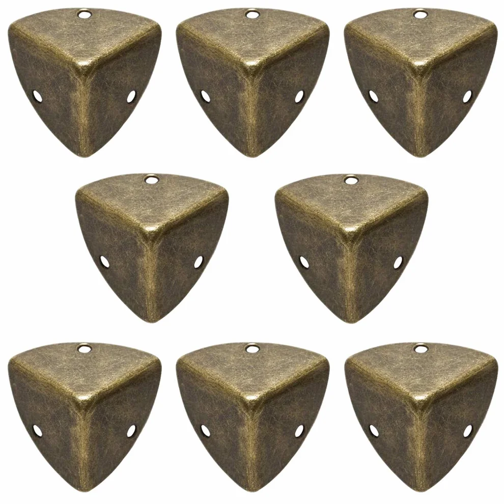 8 protezioni angolari vintage triangolari in bronzo per mobili, staffe angolari a tre lati, decorative, in legno, per scatole regalo, accessori per armadietti, bordi con vite (piccoli)