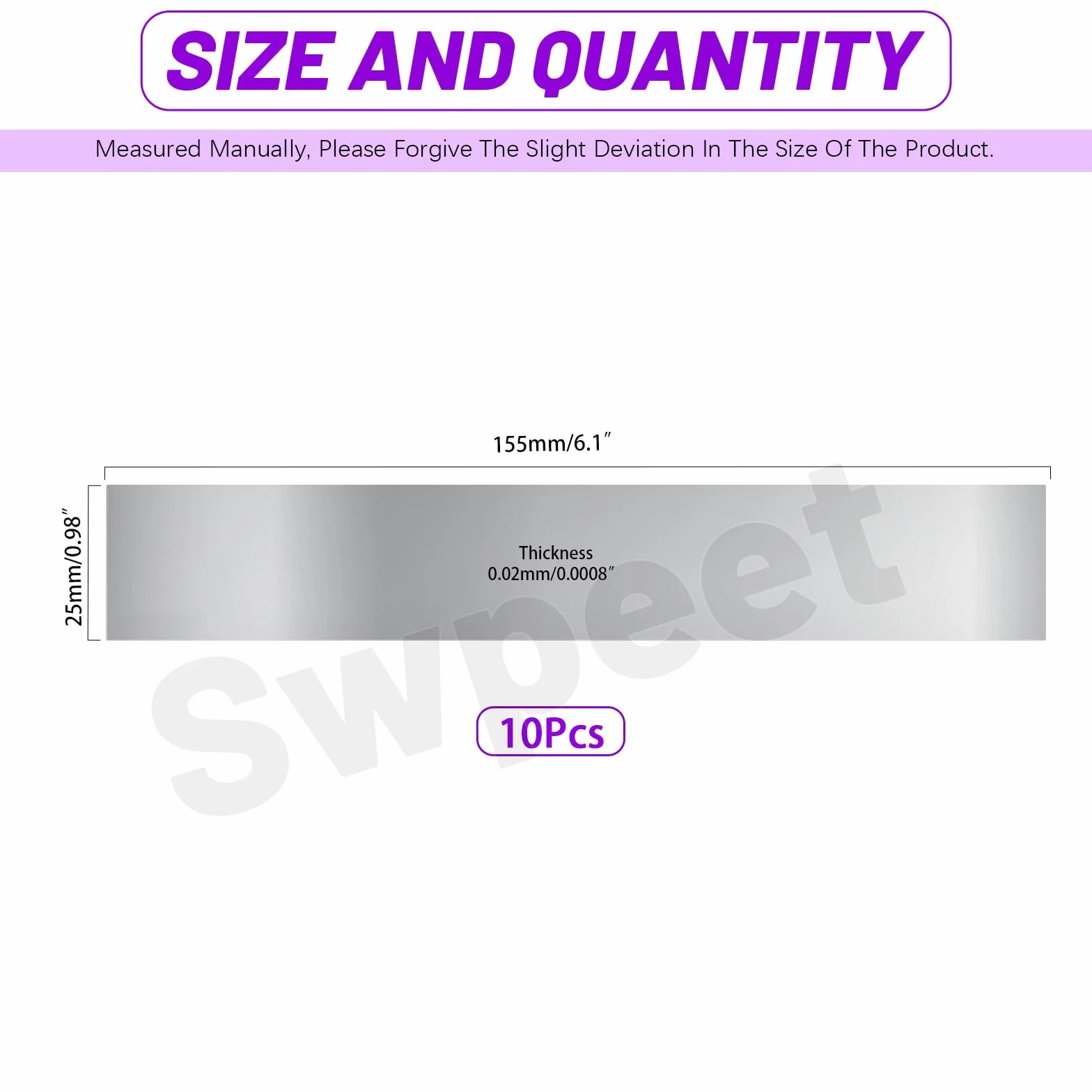 Swpeet Kit 10 spessori acciaio inossidabile 304 2,5 cm x 15,2 cm x 0,0 cm strisce metallo