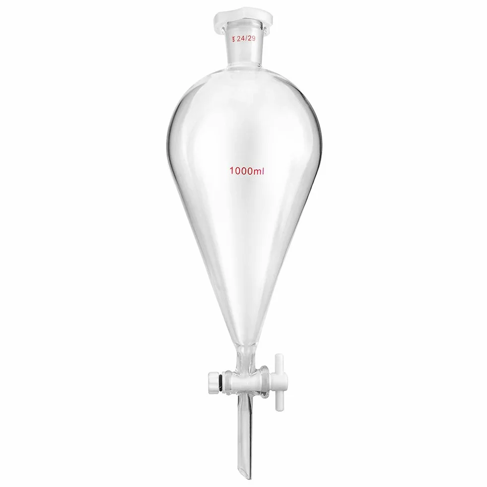 QWORK® Imbuto Separatore Conico in Vetro Borosilicato con giunti 24/29 e Rubinetto di Chiusura in in PTFE, Separatory Funnel Imbuto da Laboratorio - 1000ml
