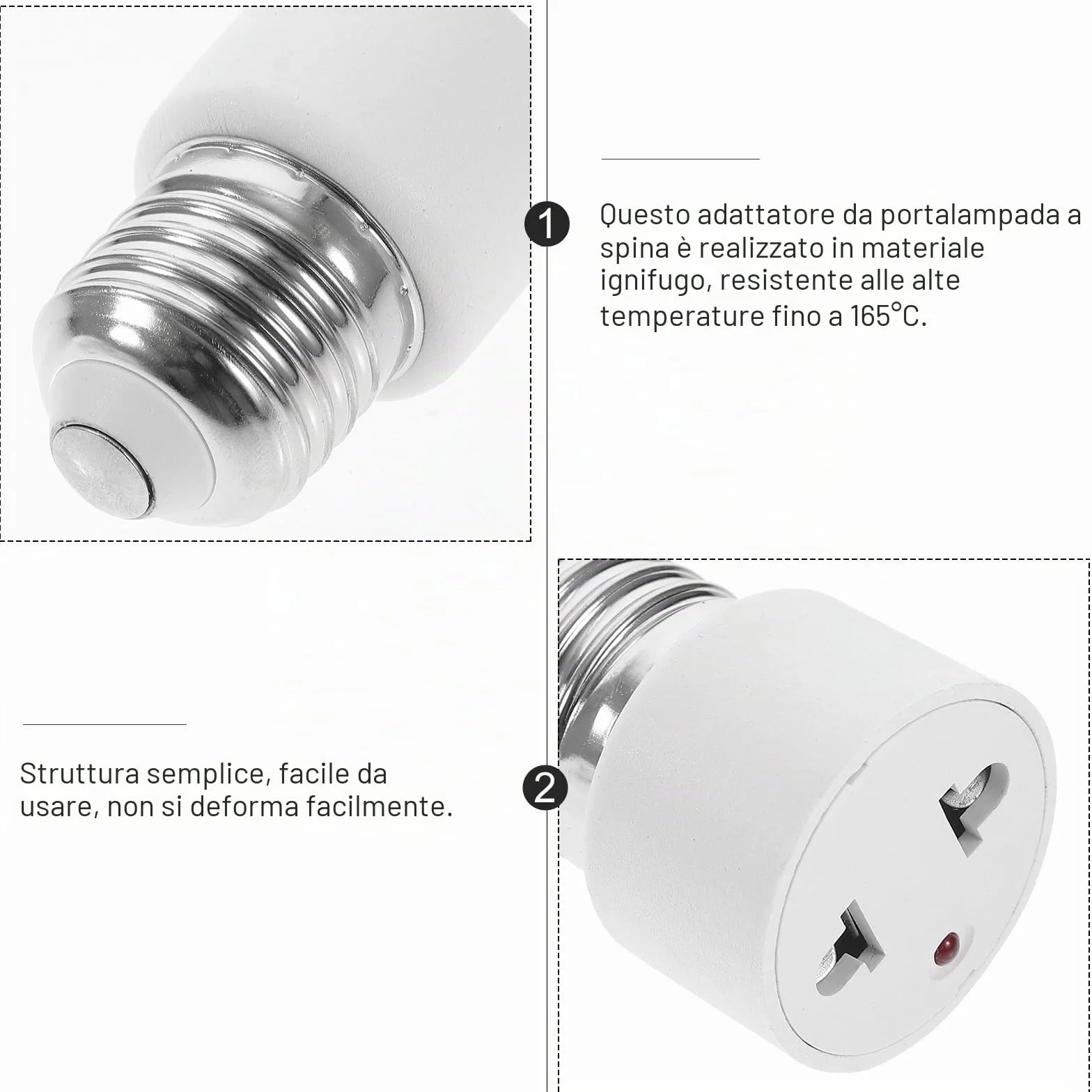 Veemoon 2 adattatori per prese a incandescenza E27, attacco per lampada, attacco a vite, convertitore E27, adattatore per presa di corrente per veranda, fotocamera, , garage (2 poli, bianco)