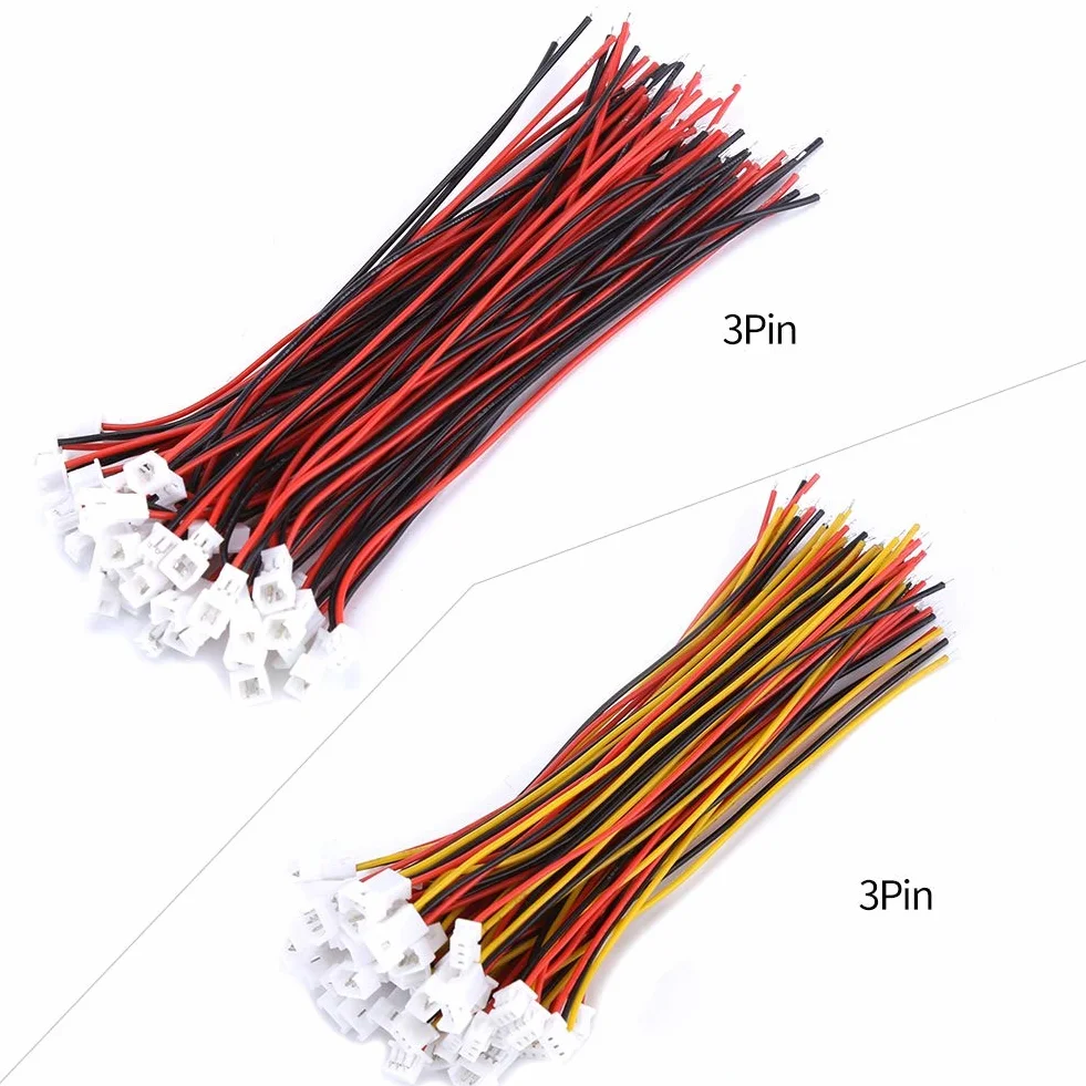 Tyenaza 1.25MM JST, 20PCS Connettore Maschio e Femmina a 2 pin/3 pin Connettore JST in PVC con Cavi di Fili Neri Rossi Connettori ad Angolo JST(3Pin)
