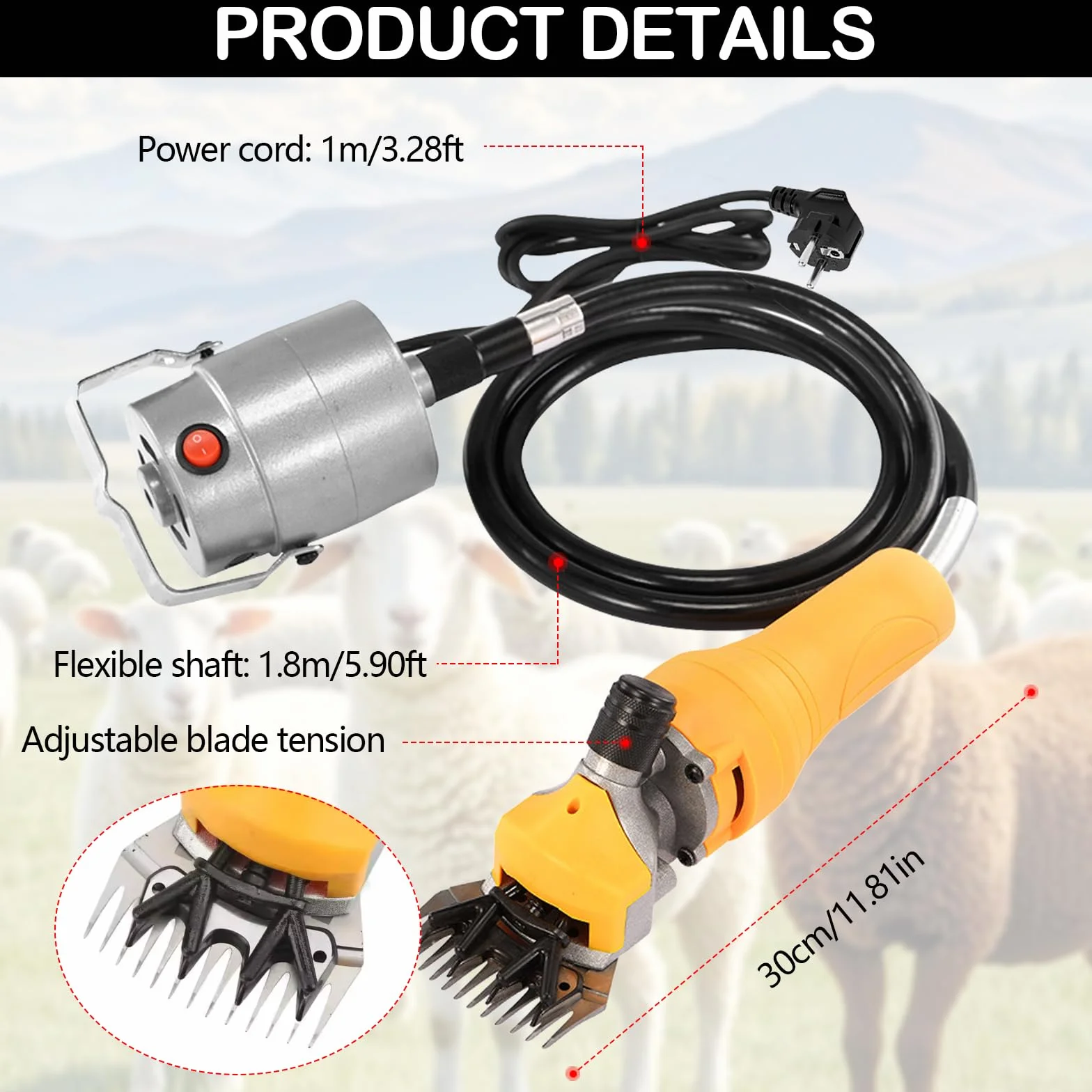 Tosatrice Per Pecore 1000W Professionale 13 Denti 2400 Giri/Min Motore Ad Alta Potenza Cavo 5m