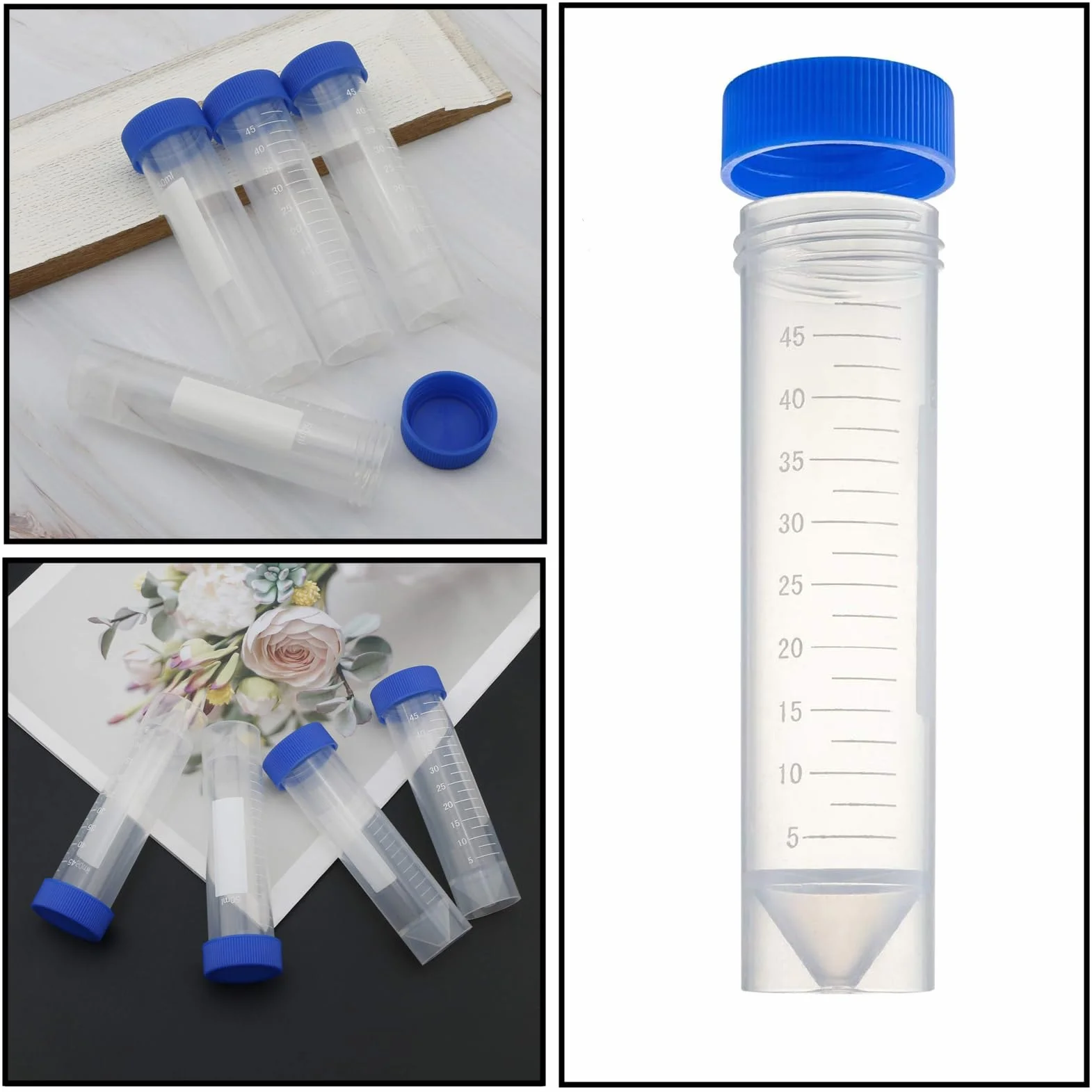 HUAZIZ 40 probówek wirowniczych 50 ml plastikowych niebieskich do laboratorium chemicznego