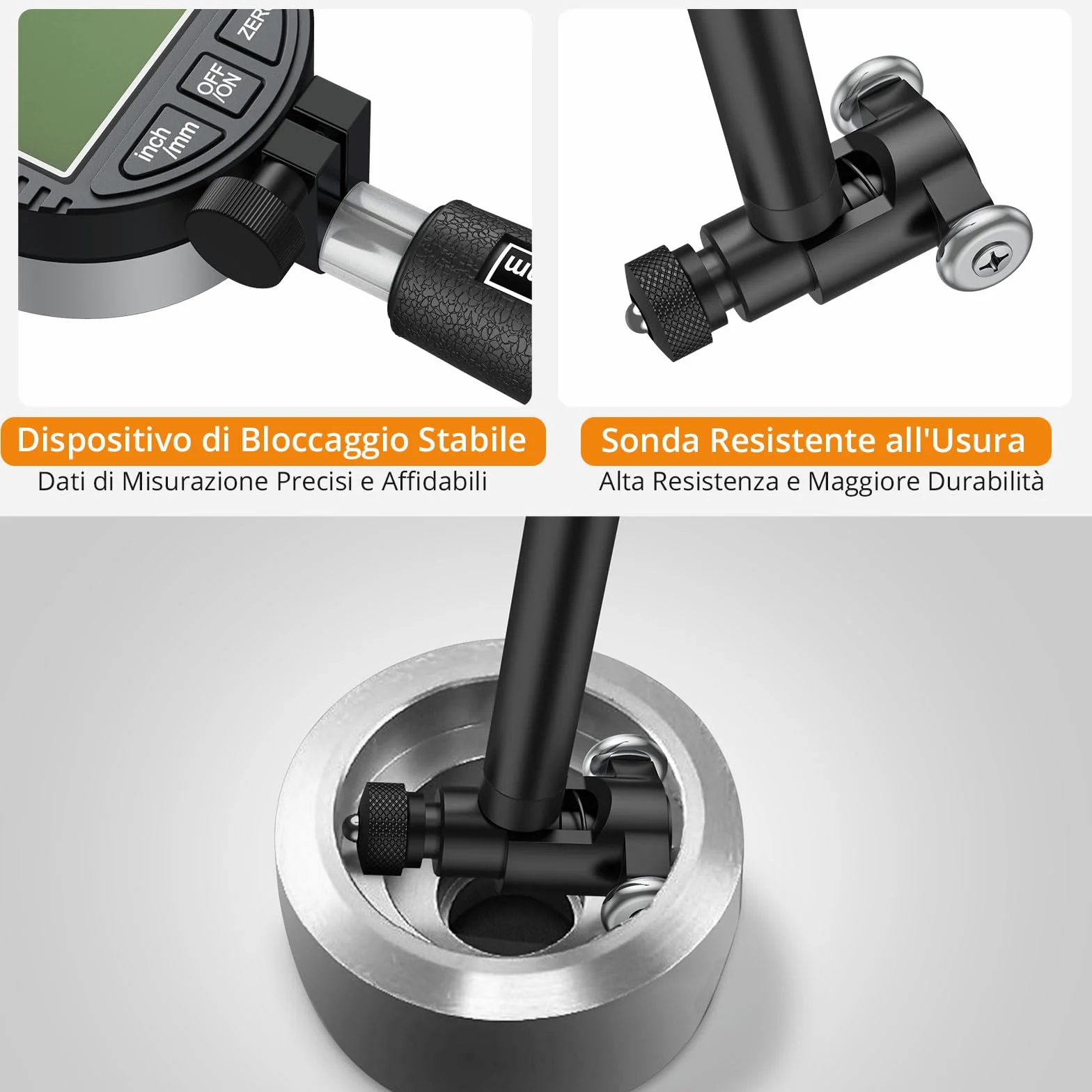 Neoteck Alesametro Digitale per Alesaggi 18-160mm/2-6" con 23 Testine, Comparatore Elettronico per Diametro Interno Set, Comparatore 0-12.7mm Precisione 0.01mm/0.0005" per Cilindri Motori e Officina