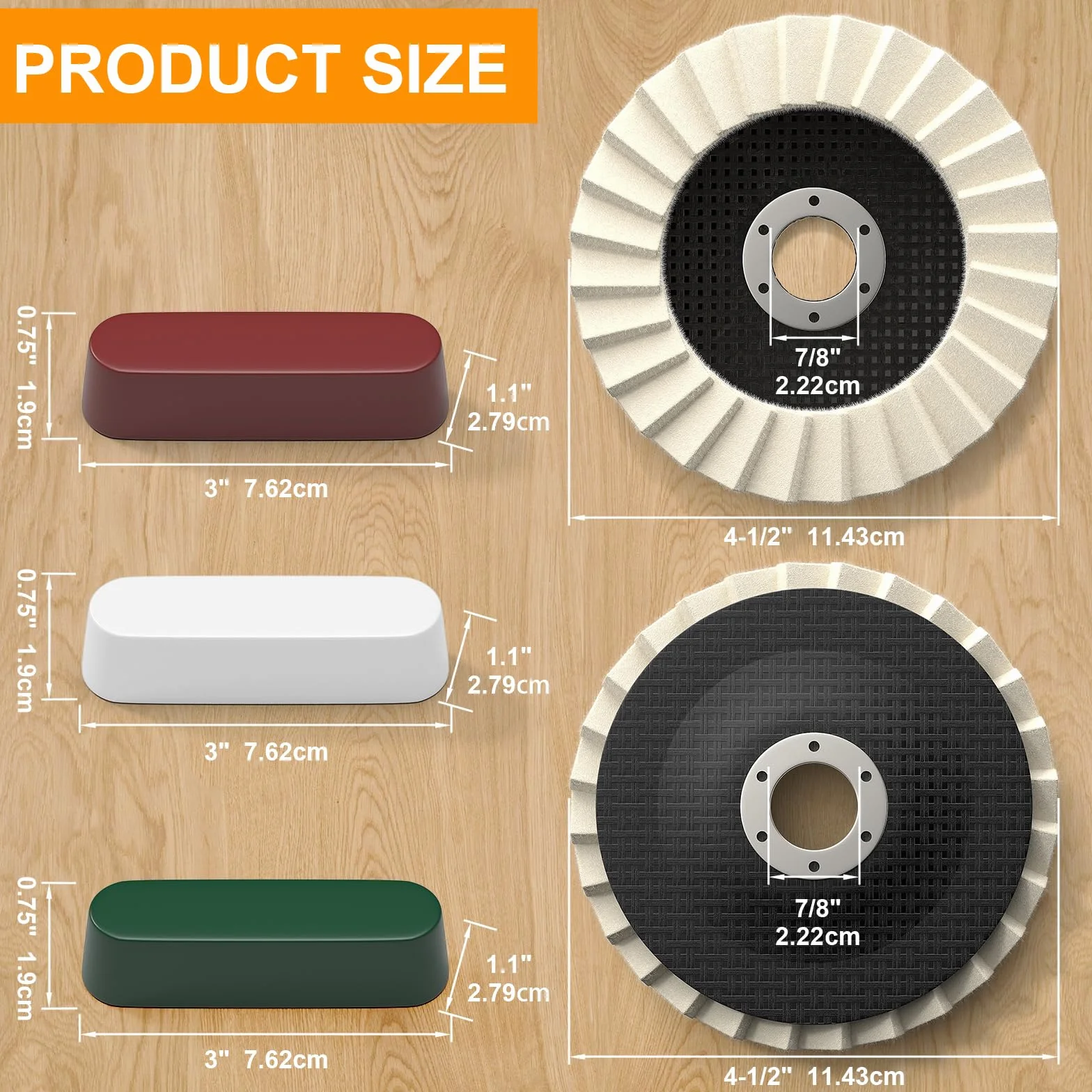 8 pezzi Kit di dischi lucidanti e composti – 5 dischi Arbor Puffing spessi 115 mm x 22 mm + 3 mezzi lucidanti – Dischi a cono in feltro per smerigliatrice angolare – Multi-superficie Puffing per