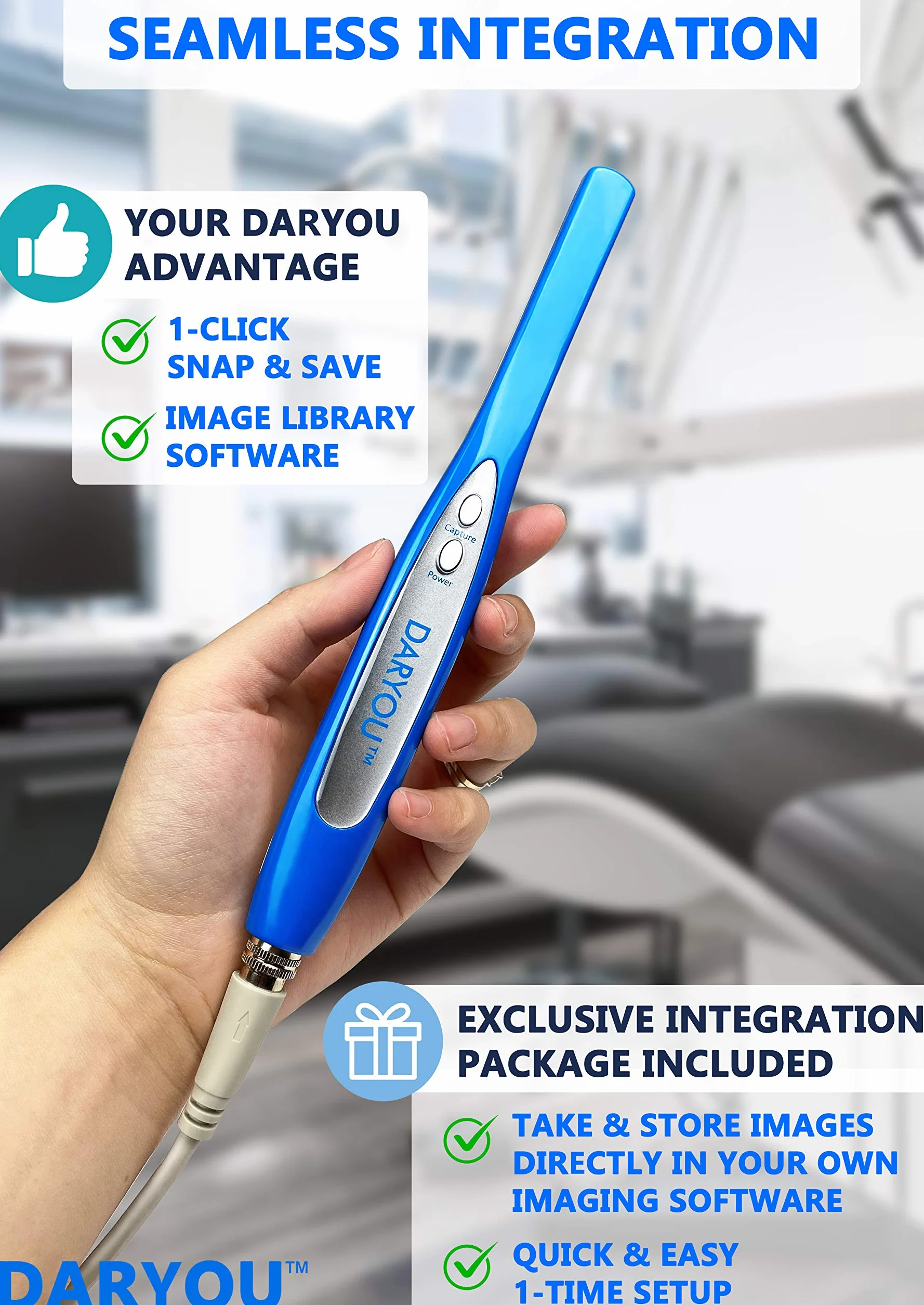 DY-50 - Fotocamera intraorale per fotocamera dentale. Il pulsante funziona davvero in Examine Pro, Logosw, DBSwin, Vixwin, Eaglesoft Dexis More.1 anno di garanzia di sostituzione
