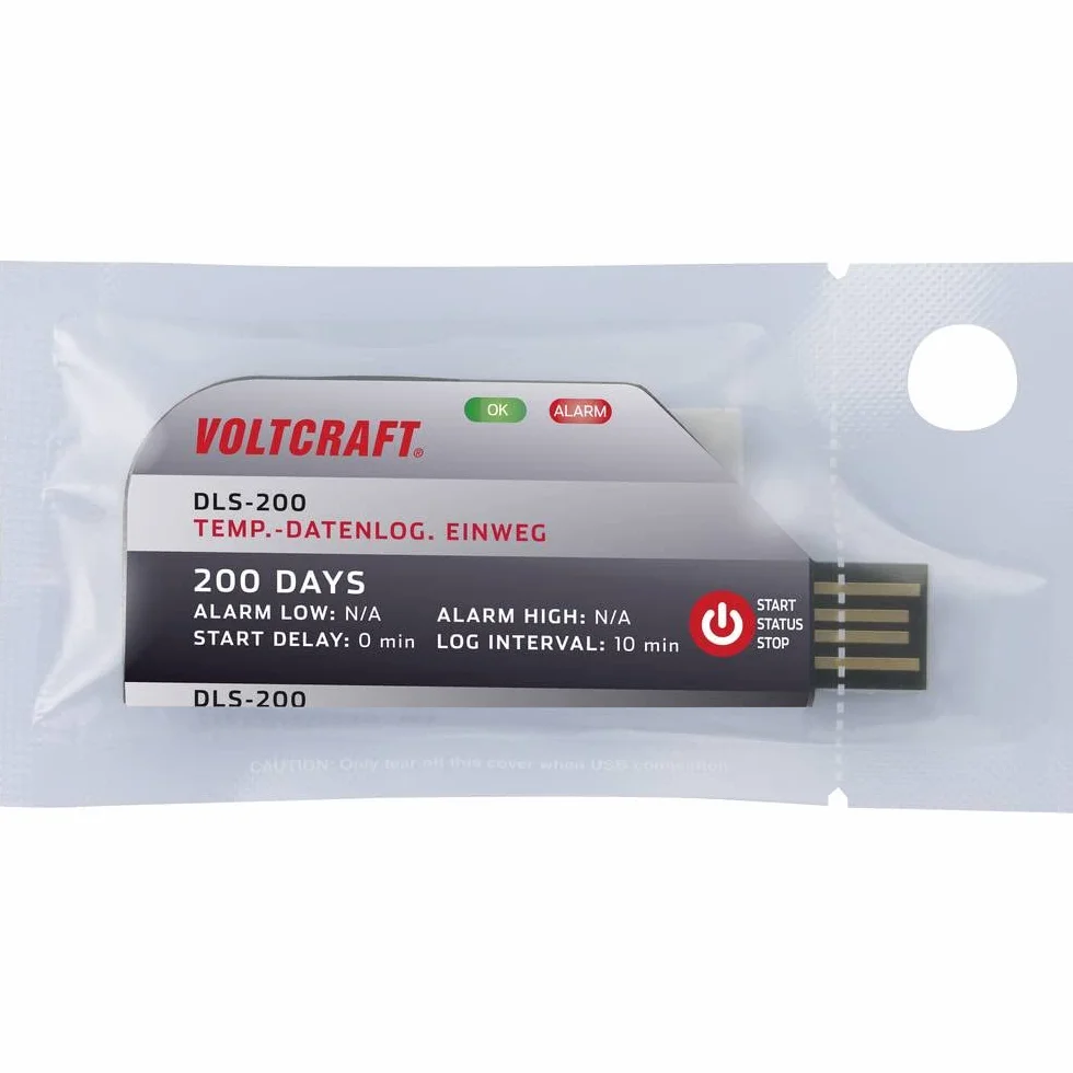 VOLTCRAFT VC-11576730 DLS-200 Data Logger Temperatura Misurazione Temperatura da -30 a 70 °C Registratore dati usa e getta, funzione PDF