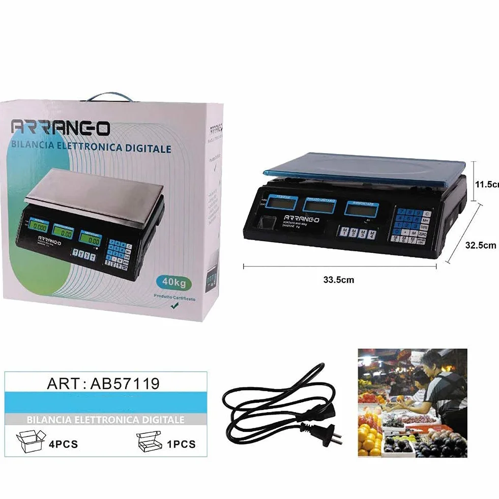 Bilancia Elettronica Digitale Professionale 5g-40kg Acciaio Inox