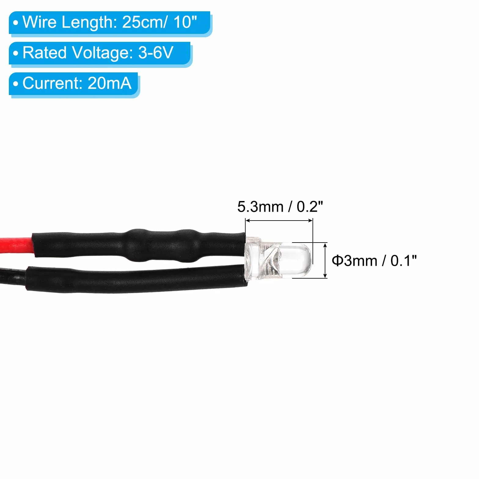 PATIKIL LED Diodo Luce 3mm 50 Pz 3-6V DC Mini Lampadine LED Pre Cablate Arancione