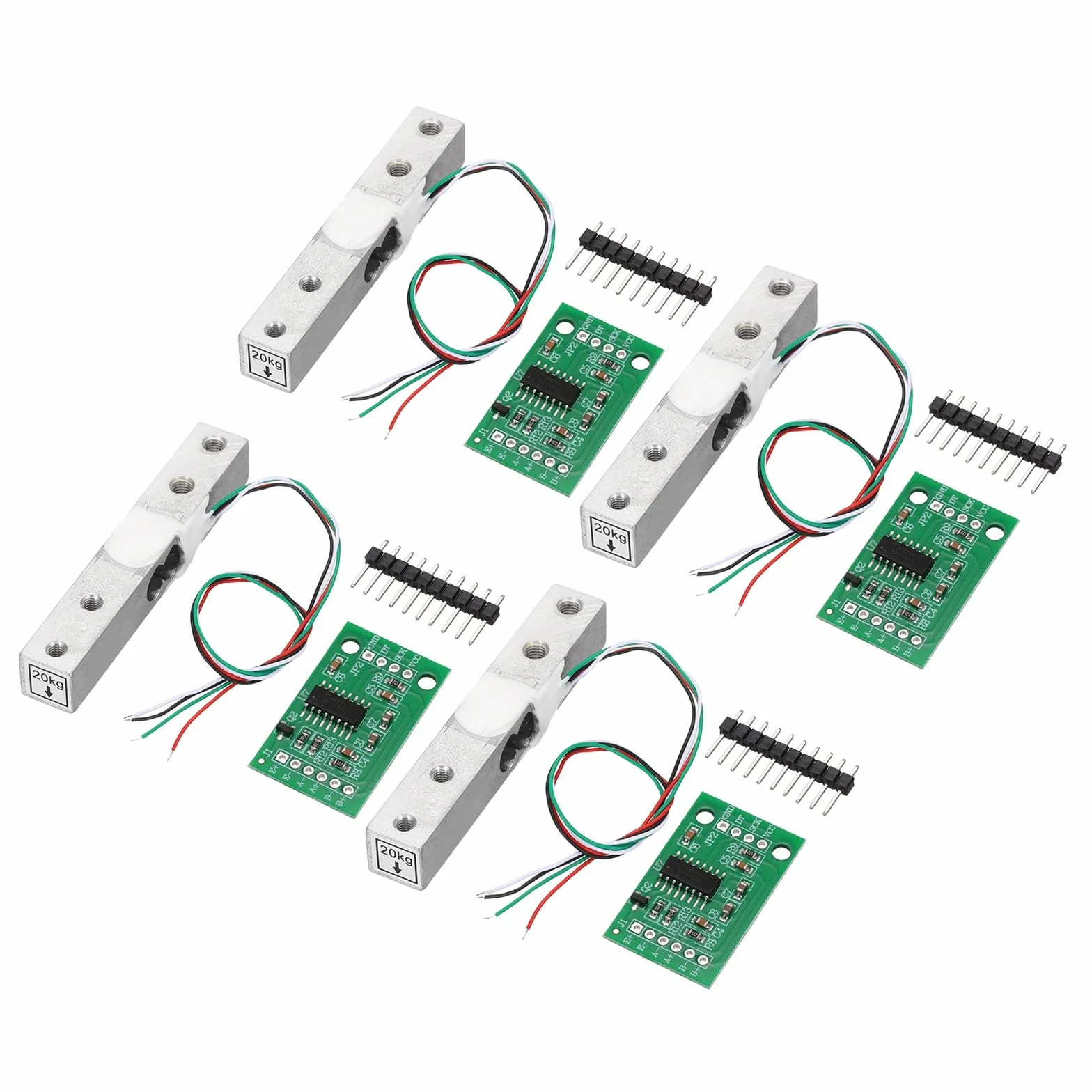 QUARKZMAN 4 Set Sensore Di Peso A Cella Di Carico Digitale 20KG + Modulo HX711 Sensore Di Pesatura 24 Bit Precisione A/D Doppio Canale 20x33 mm Per Kit Bilancia Elettronica Cucina Portatile