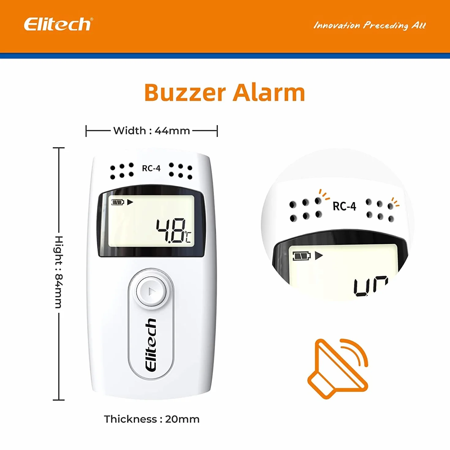 Elitech RC-4 Registratore di dati di Temperatura Letture Registratore USB con Doppi Sensori Display LCD Buzzer Allarme
