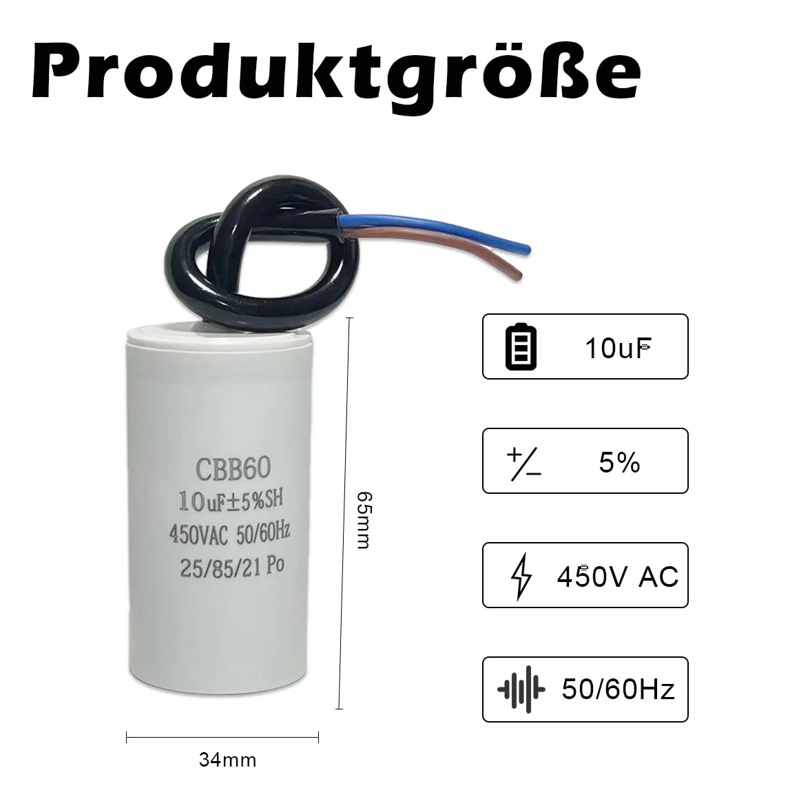 Condensatore di Avviamento CBB60 450V 10µF 50/60Hz per Motore ANGEEK