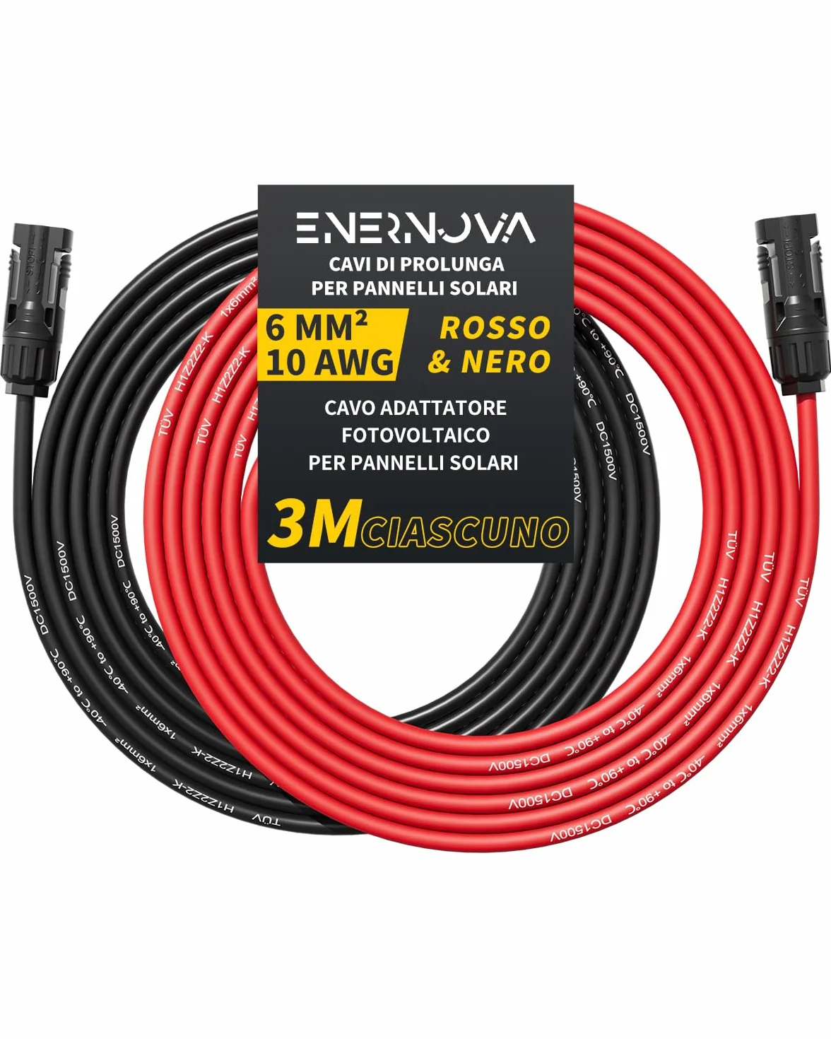 Cavo Solare 4mm² 6mm² IP67 Prolunga Pannelli Solari 3M