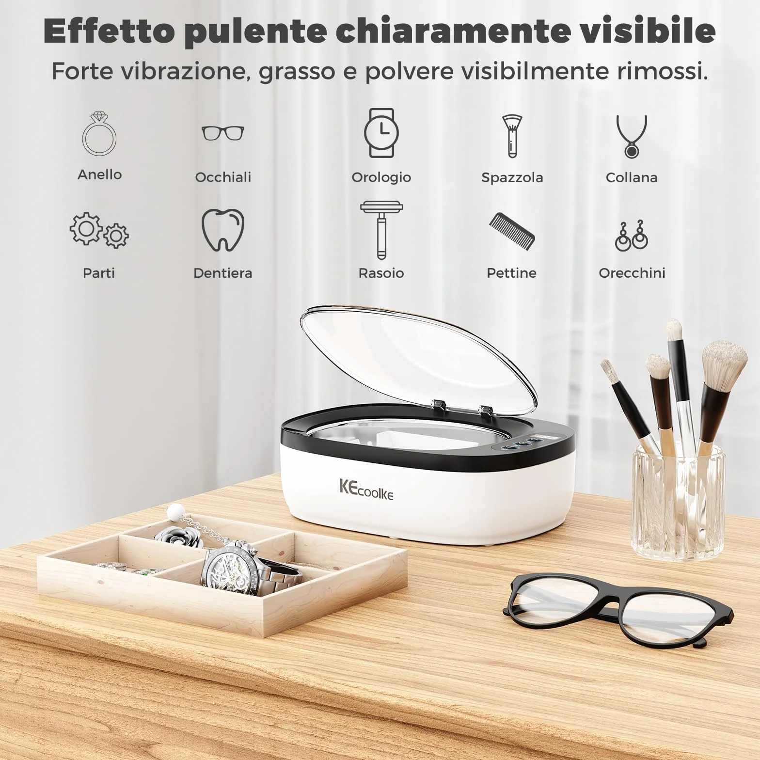 Pulitore ad Ultrasuoni 750ML Acciaio Inox 5 Modalità di Tempo per Gioielli Occhiali Orologi