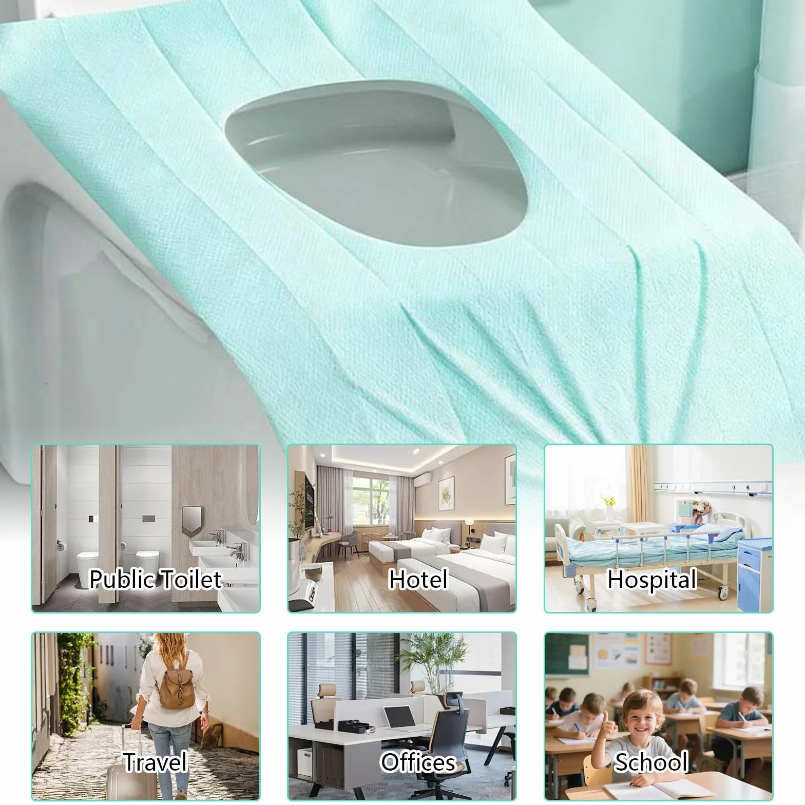 Cuscino per WC usa e getta 60 pezzi 40x60 cm universale lavabile in lavastoviglie versione estesa campeggio viaggi verde