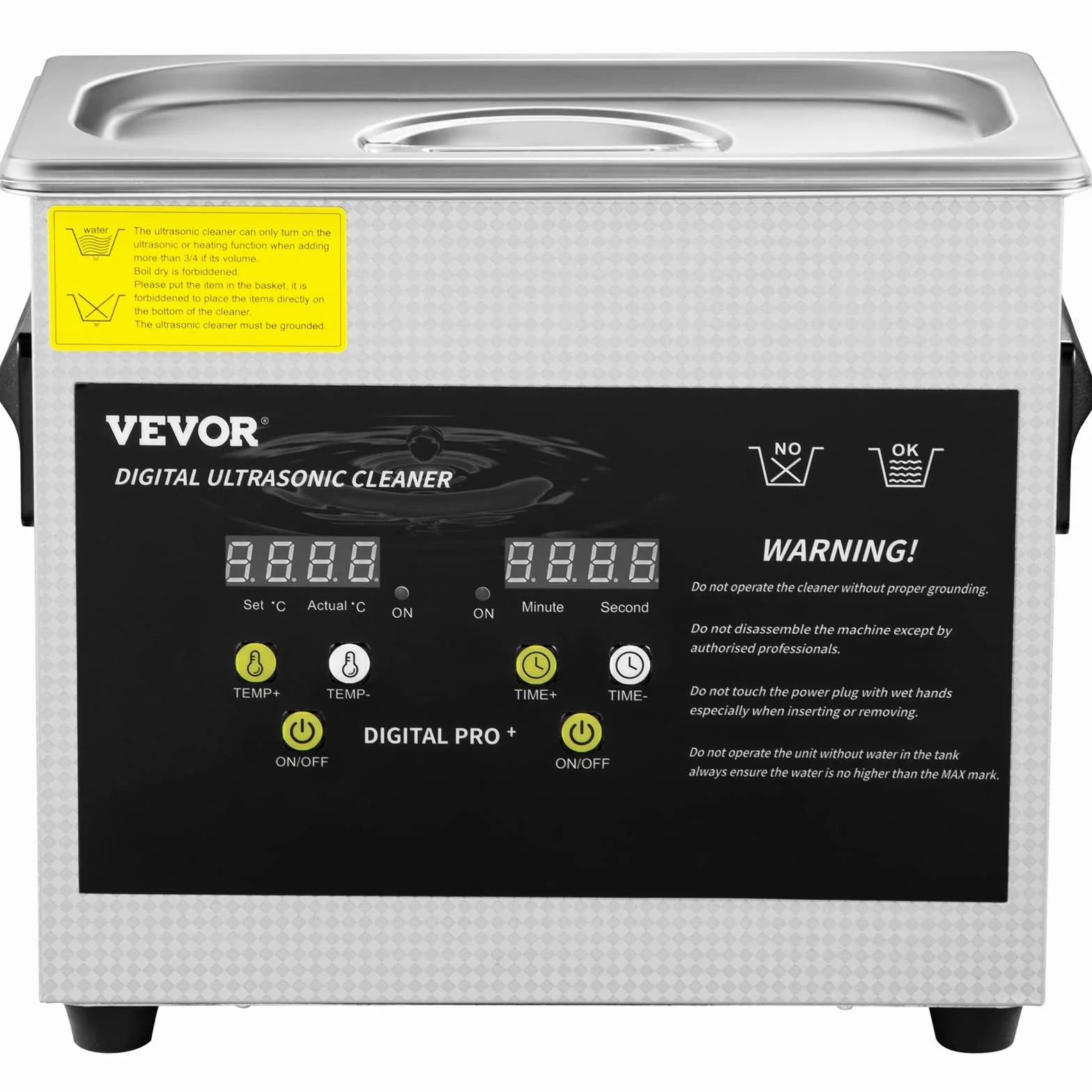 VEVOR Pulitore a Ultrasuoni 3 L Riscaldatore 200 W Ultrasuoni 120 W Digitale