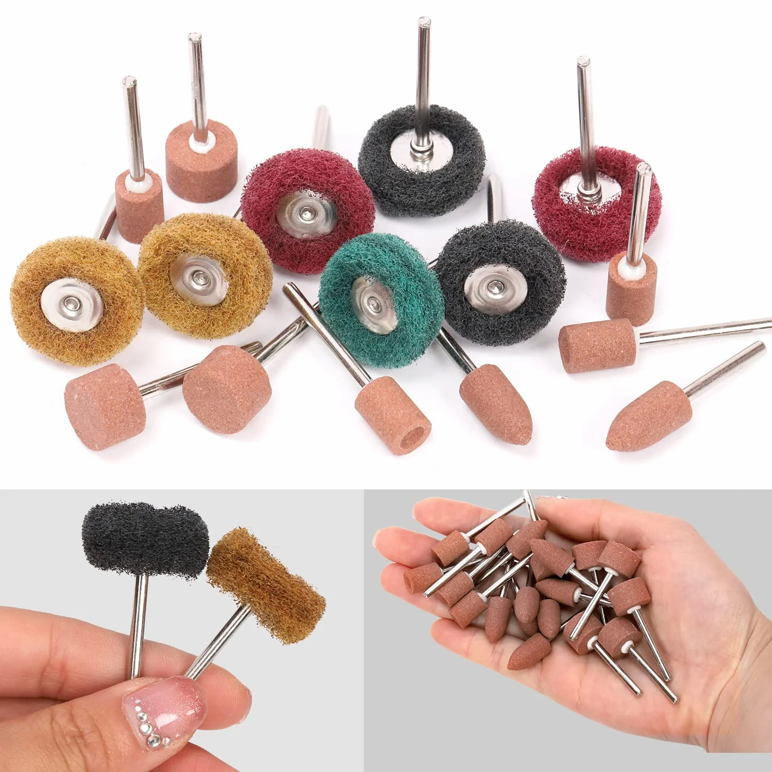 Glarks 62Pcs Abrasivo Grinding Stone Points Sanding Drill Bit e 120/180/320/400 Grits Abrasivo Lucidatura Ruote Set con 1/8 "Shank per Rotary Tool