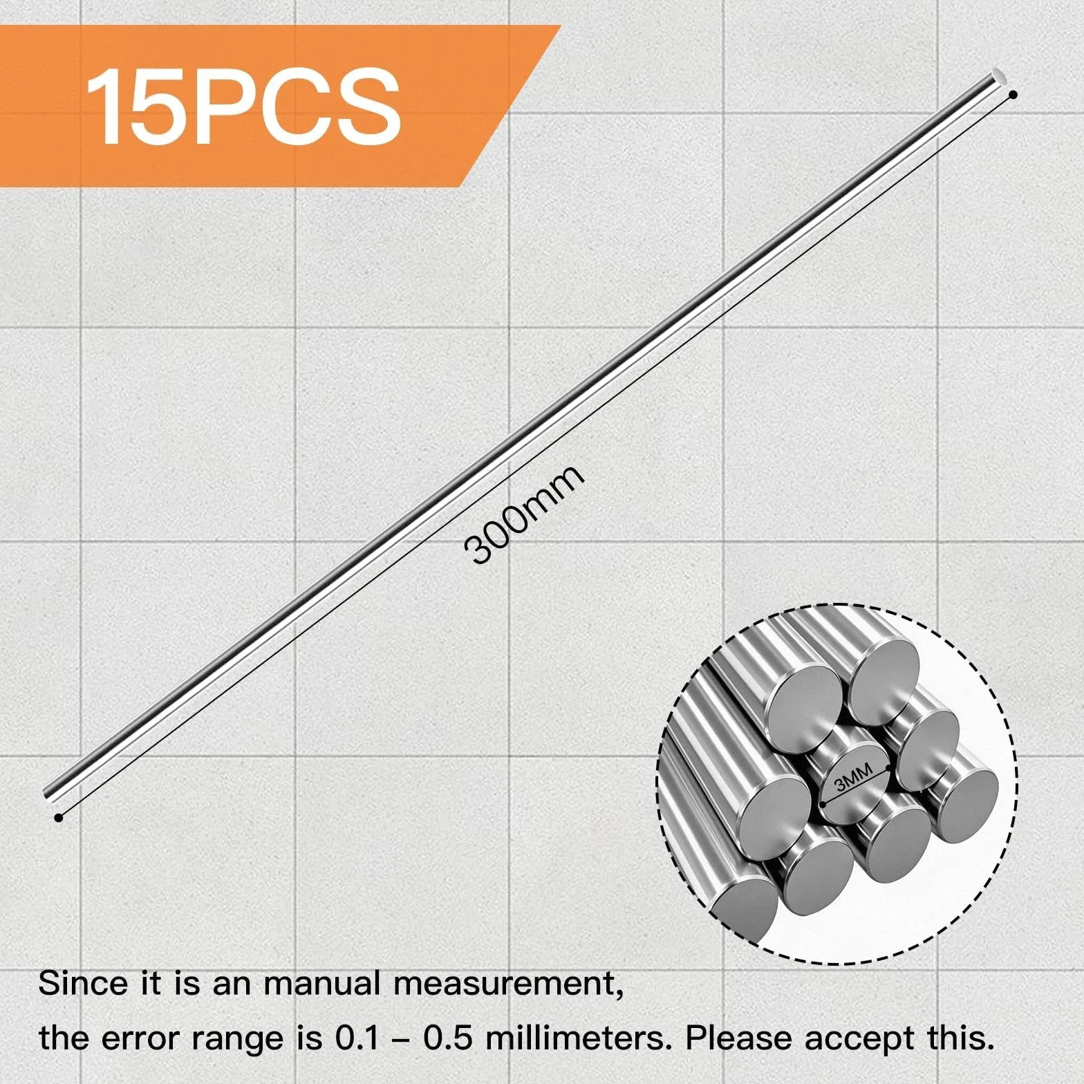 Aste di Acciaio Inox 3 mm x 300 mm Barre Tonde Solide per Fai da Te Artigianato 15 Pezzi