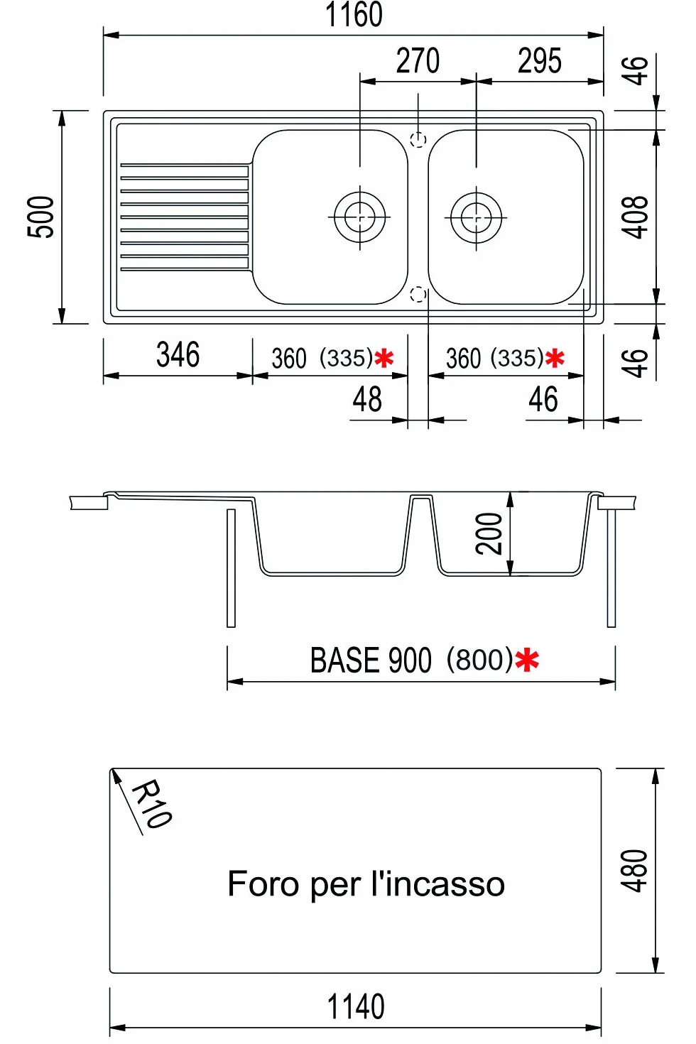 Lavello composito Plados PL1162 due vasche più gocciolatoio + tagliere legno (Avena)