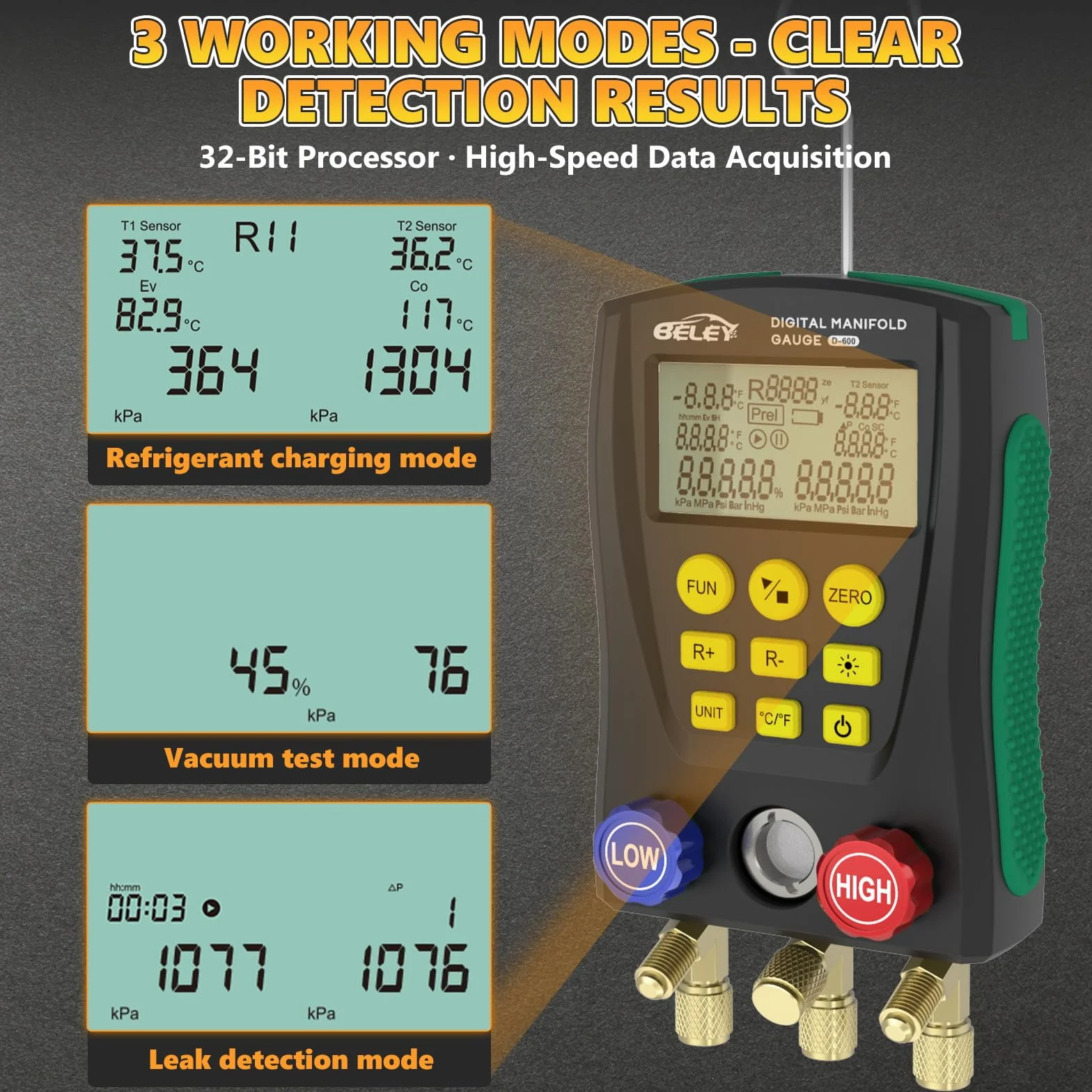 Refrigerazione Digital Collettore Gauge Meter- PARAOUTIL Tester Pressione e Temperatura del Vuoto HVAC per 89 Tipi Refrigeranti (R32 R410a) per la Manutenzione del Condizionatore D'aria, Frigorifero