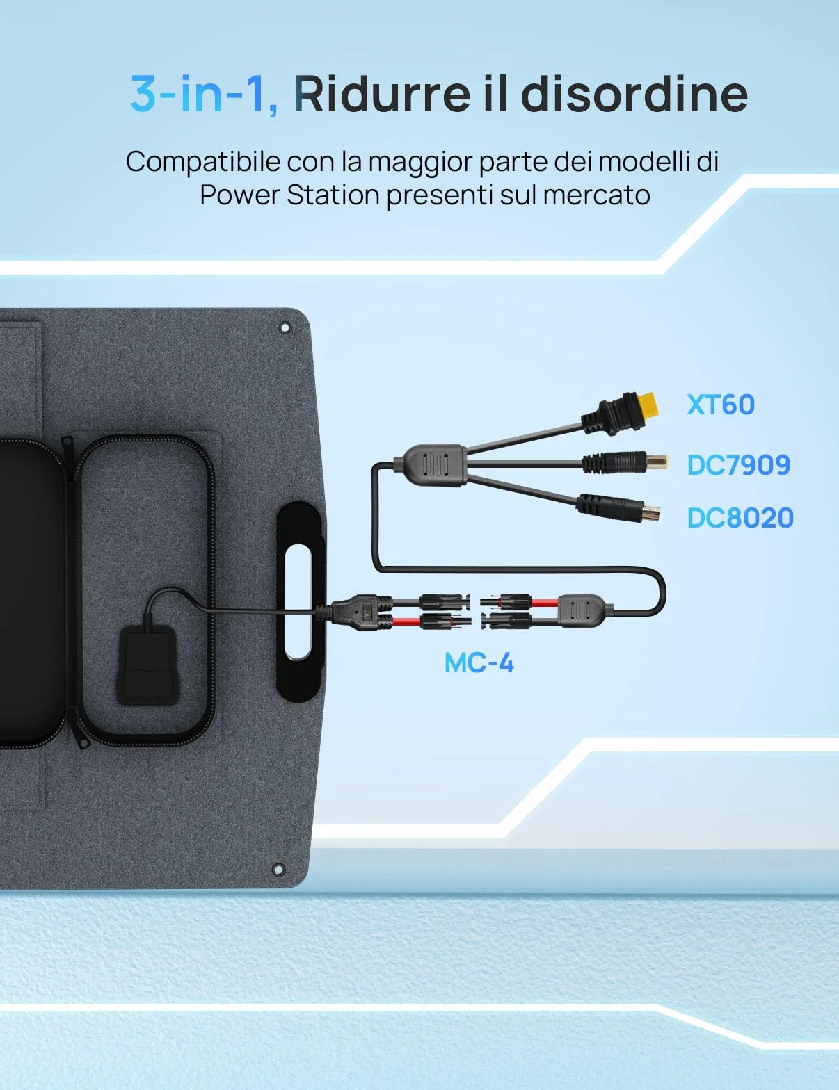 ECO-WORTHY Pannello Solare Portatile 200W, XT60, Rack in un Unico Pezzo, ETFE, Silicio Monocristallino, Fino al 23% di Efficienza per Stazioni di Alimentazione, RV, Esterni, Campeggi, Giardini