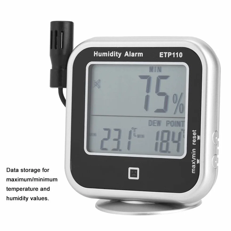 Akozon ETP110 Termoigrometro Digitale, Misuratore Punto di Rugiada Umidità con Allarme LED