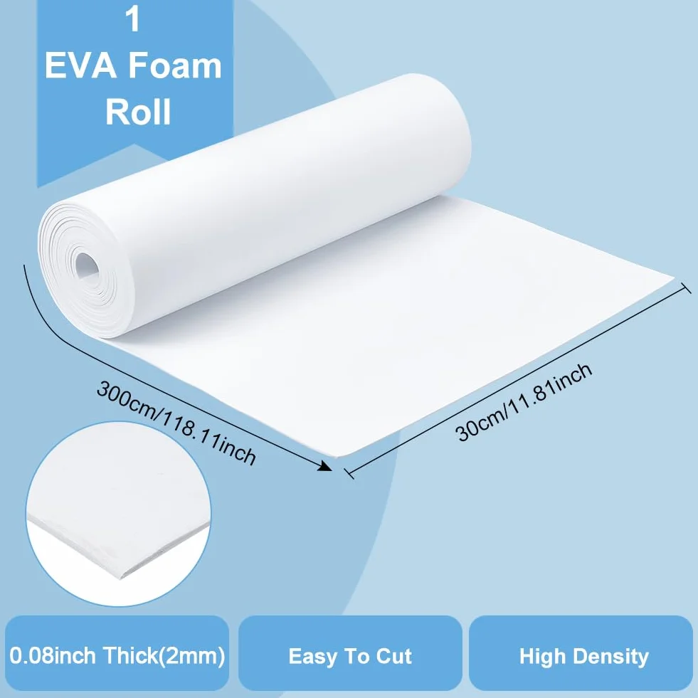 BENECREAT Rotolo Schiuma EVA 3m 2mm Pannello Artigianale Bianco 300x2mm