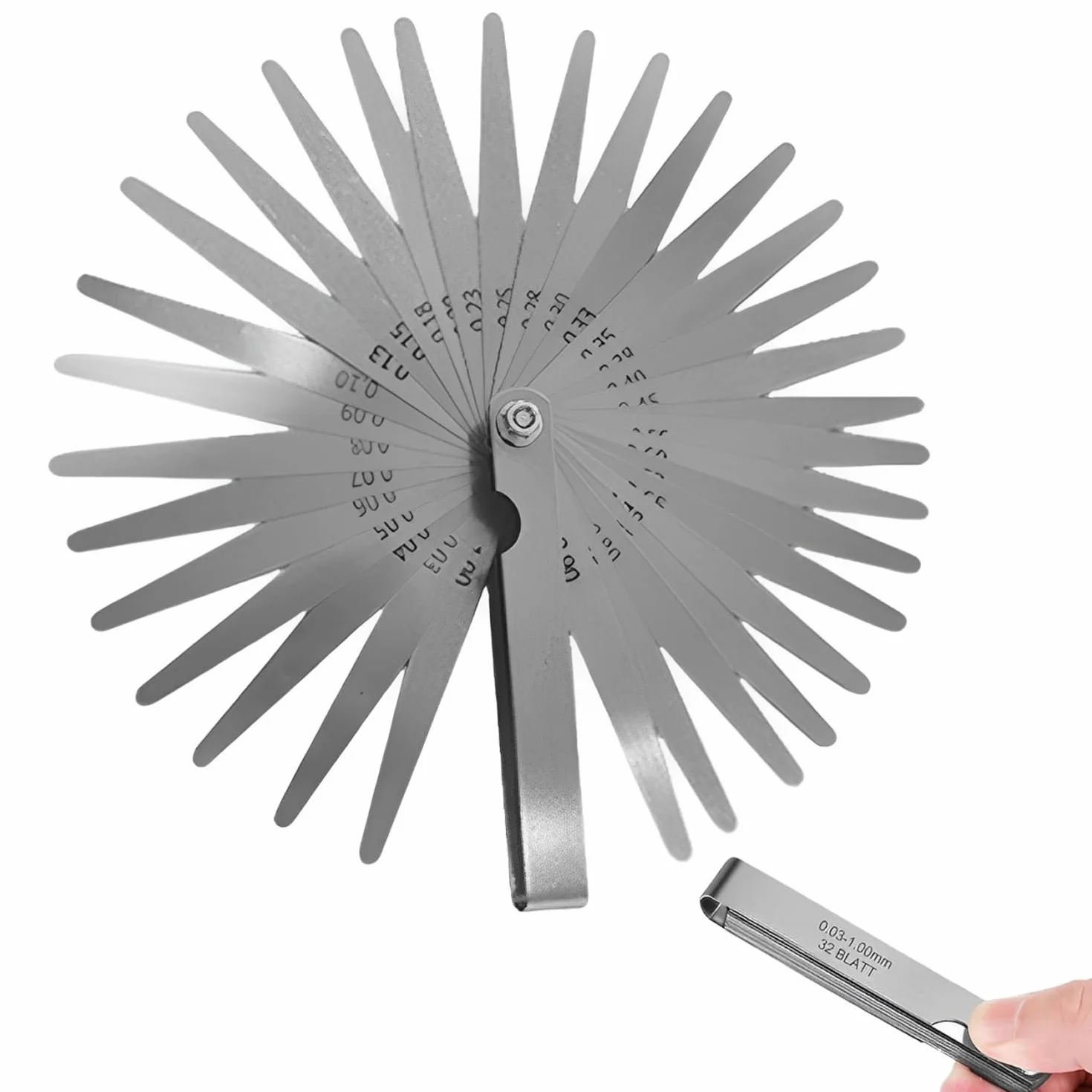 Spessimetro a Lamelle 32 Lame 0,03-1,00mm 0,001-0,04" Acciaio Misurazione Spessore