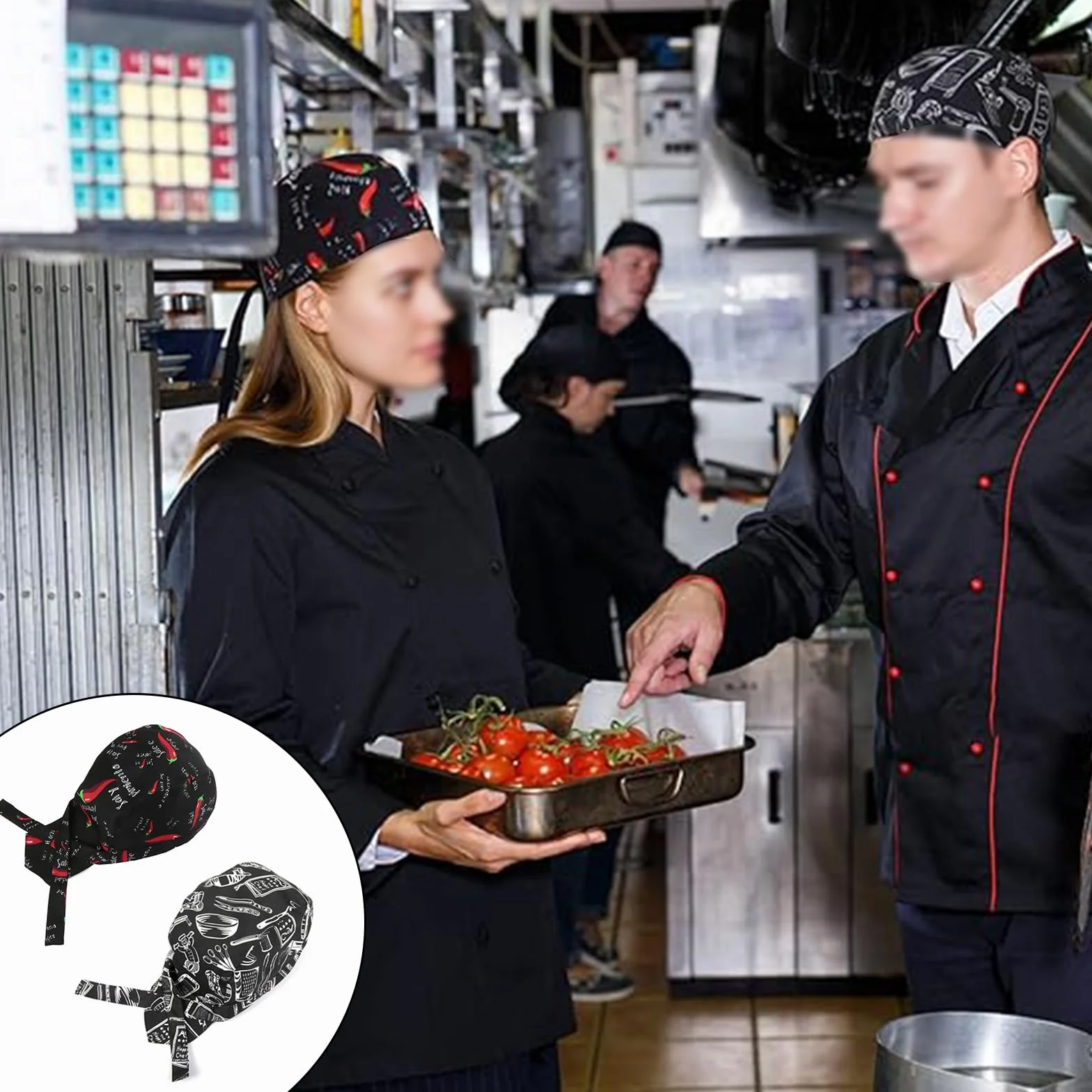 Cappelli da Chef Elastici Regolabili 3 Pezzi Berretti Bandana Uomo Donna Cucina
