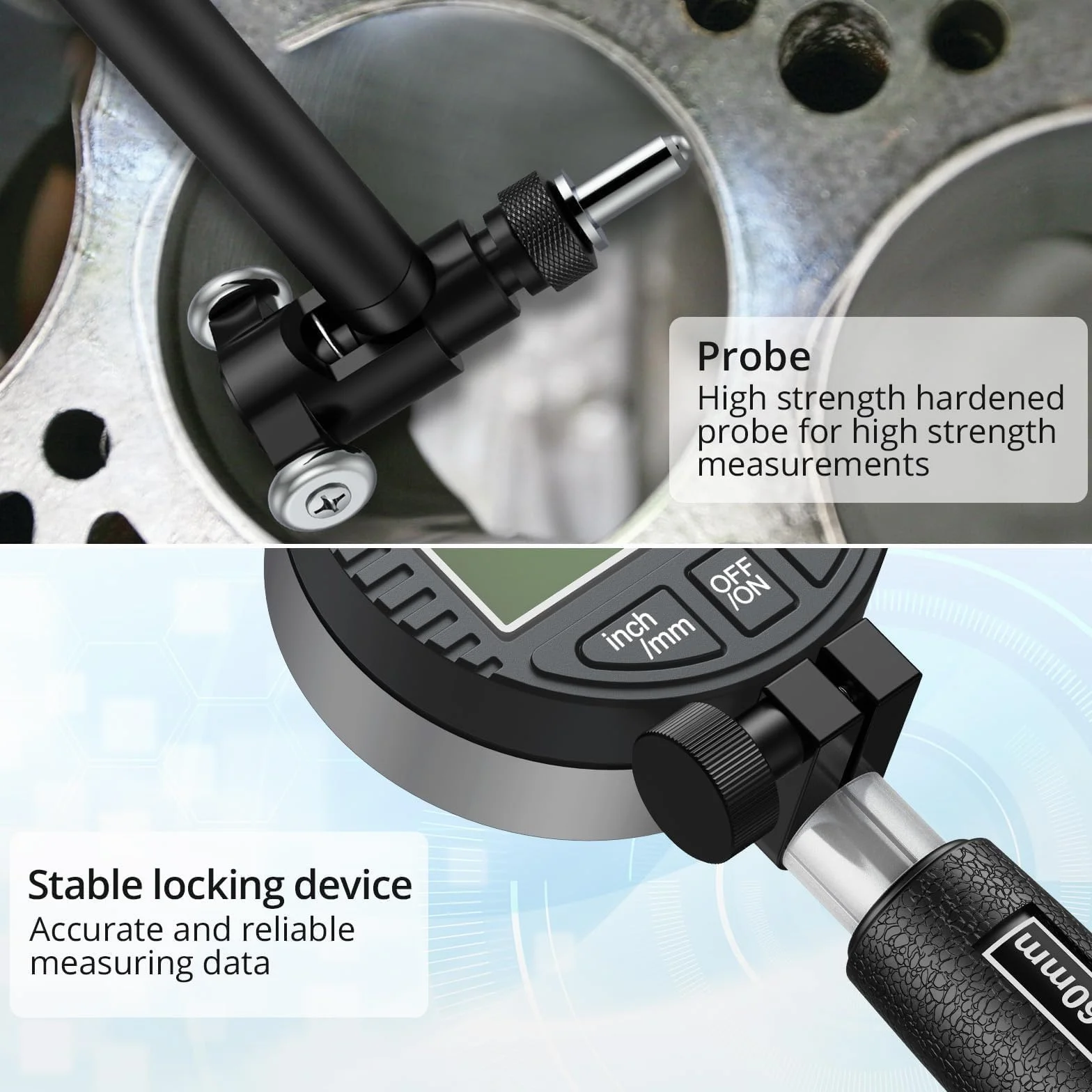 Comparatore Elettronico 50-160 mm 0,01 mm Indicatore Diametro Interno Lega Alluminio Calibro Cilindri 12 Sonde