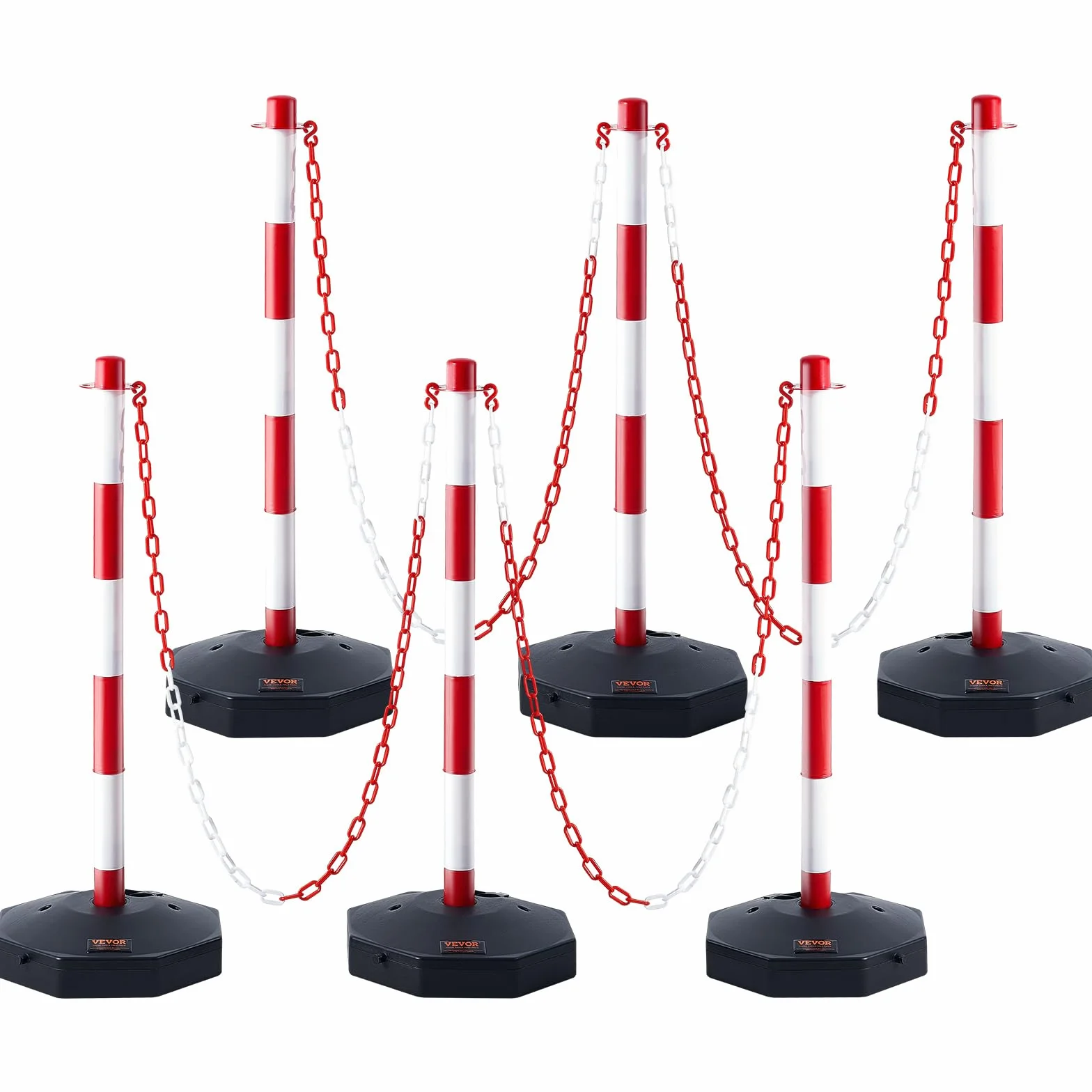 VEVOR Paletti Stradali Paletti di Segnalazione 6 Pezzi Lunghezza Catena 2 m, Paletti di Segnalazione per Marciapiedi, Set di Paletti Barriera Stradale Rossi Bianchi Base Riempibile con Acqua Sabbia