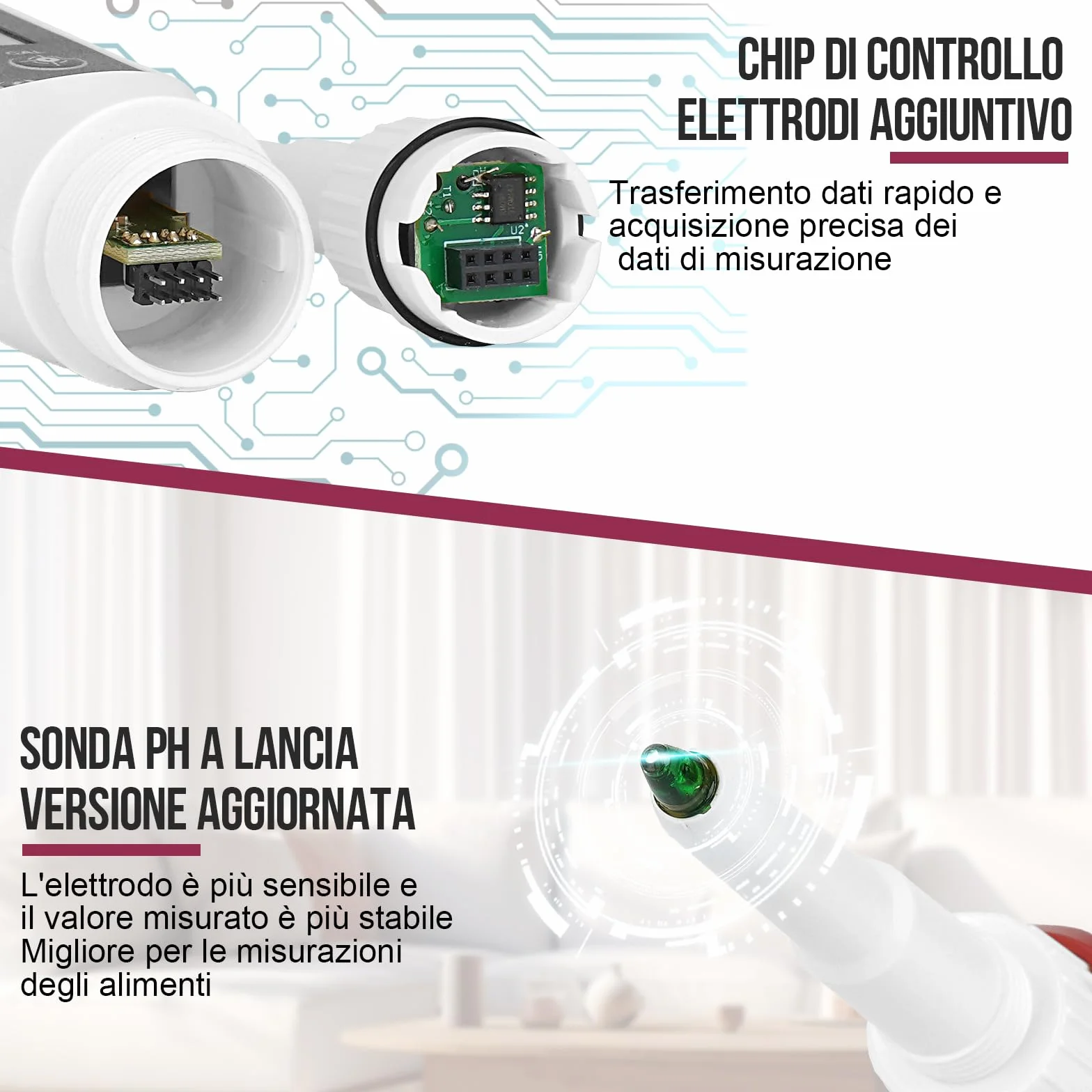 Tester di pH per alimenti GIDIGI, sonda di pH per pasta madre e pane, misuratore di pH professionale per fermentazione, formaggio, carne, inscatolamento, sonda di pH a lancia per semisolidi, acqua