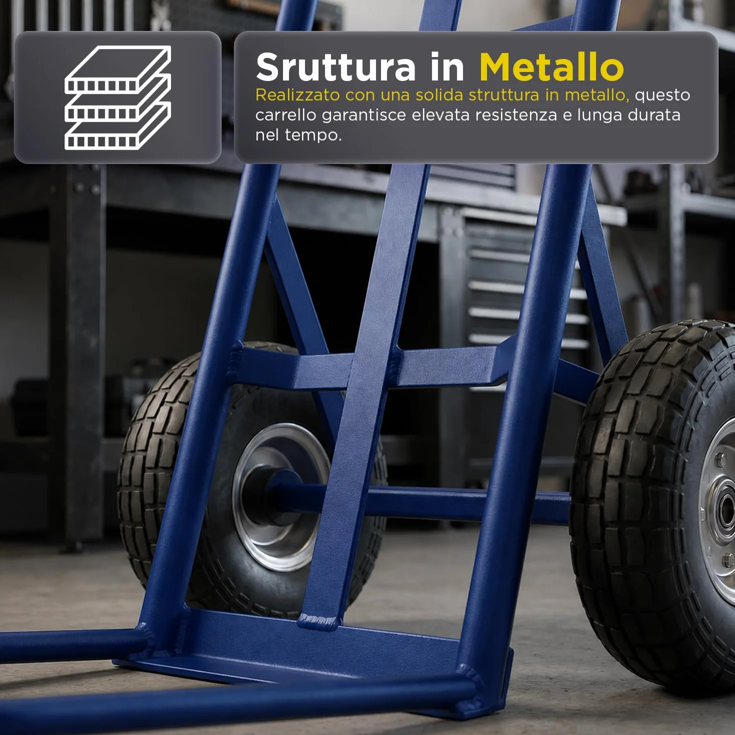 Avilia - Carrello Portapacchi con 2 Ruote Pneumatiche – Struttura in Metallo, 250 kg | Carrello Saliscale con Manico Ergonomico, Multiuso Traslochi, Edilizia, Terreno (Blu, Chilogrammi, 250)