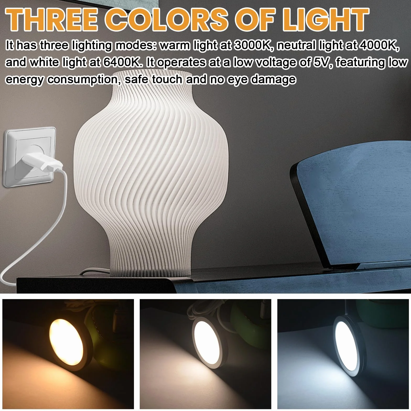 5 pezzi lampada a LED per stampante 3D, kit di luci per stampante, dimmerazione continua a tre colori, con 5 adattatori USB, modello di ricambio per A1/A1mini/P1S/P1P/X1C per luce notturna e progetti