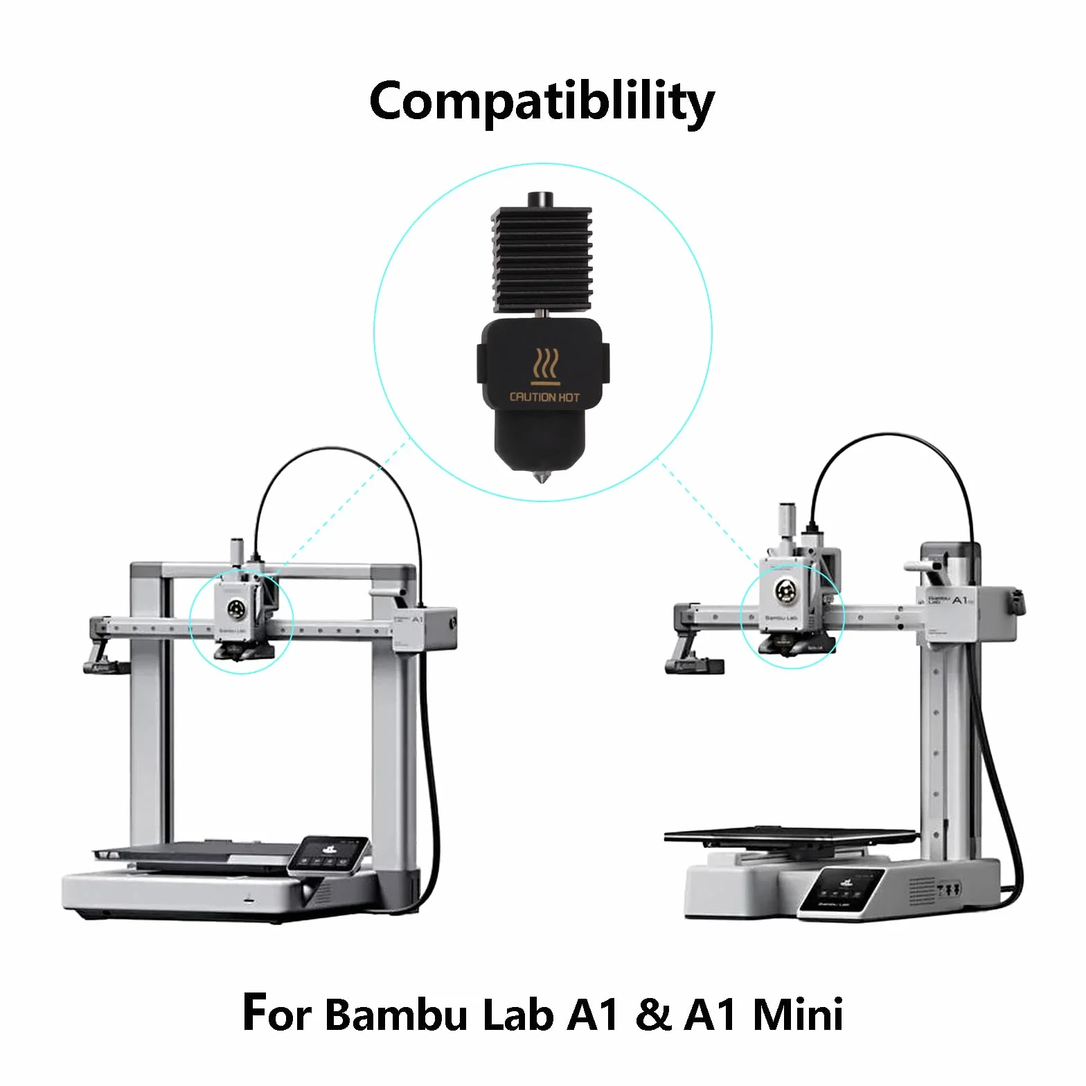Kit di aggiornamento Hotend A1 Mini per stampante 3D, blocco calore con ugello acciaio 0,4 mm e calzino silicone per Bambù Lab A1/A1 Mini